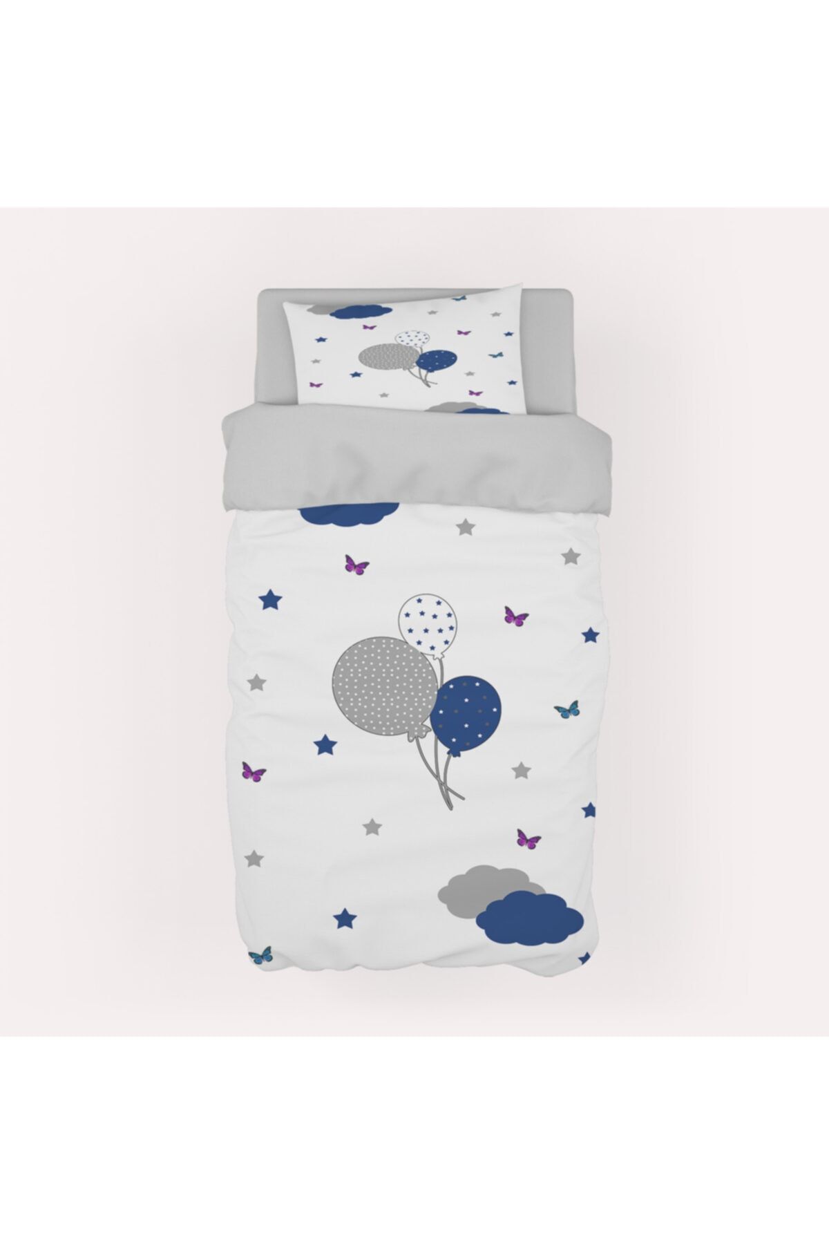 RONNA HOME Bebek Ve Çocuk Odası Kelebek Balon Ve Yıldız Desenli Nevresim Takımı Rnncnt-009