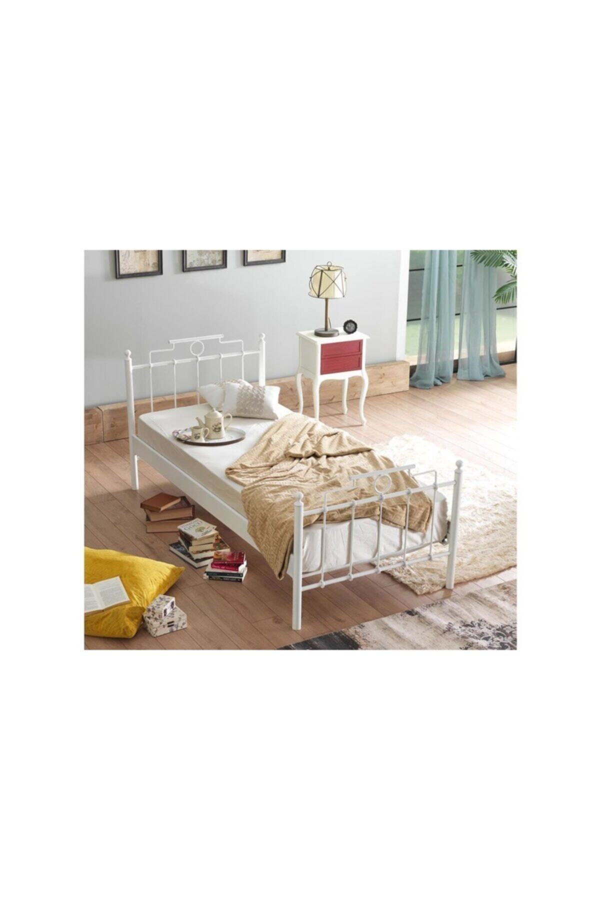 Vivense Unimet Hatkus Tek Kişilik Metal Karyola Beyaz 90x200