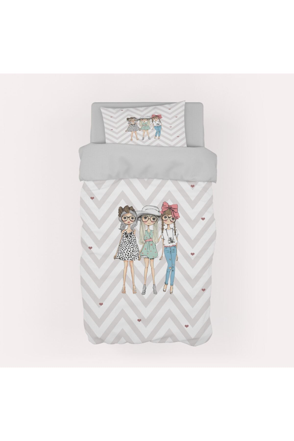 RONNA HOME Bebek ve Çocuk Odası Kalpli ve Geometrik Desenli Nevresim Takımı