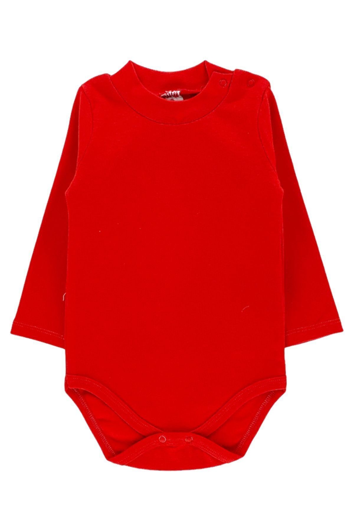 Neşeli Bebek Kırmızı Unisex Yarım Balıkçı Body Zıbın 18-24 Ay