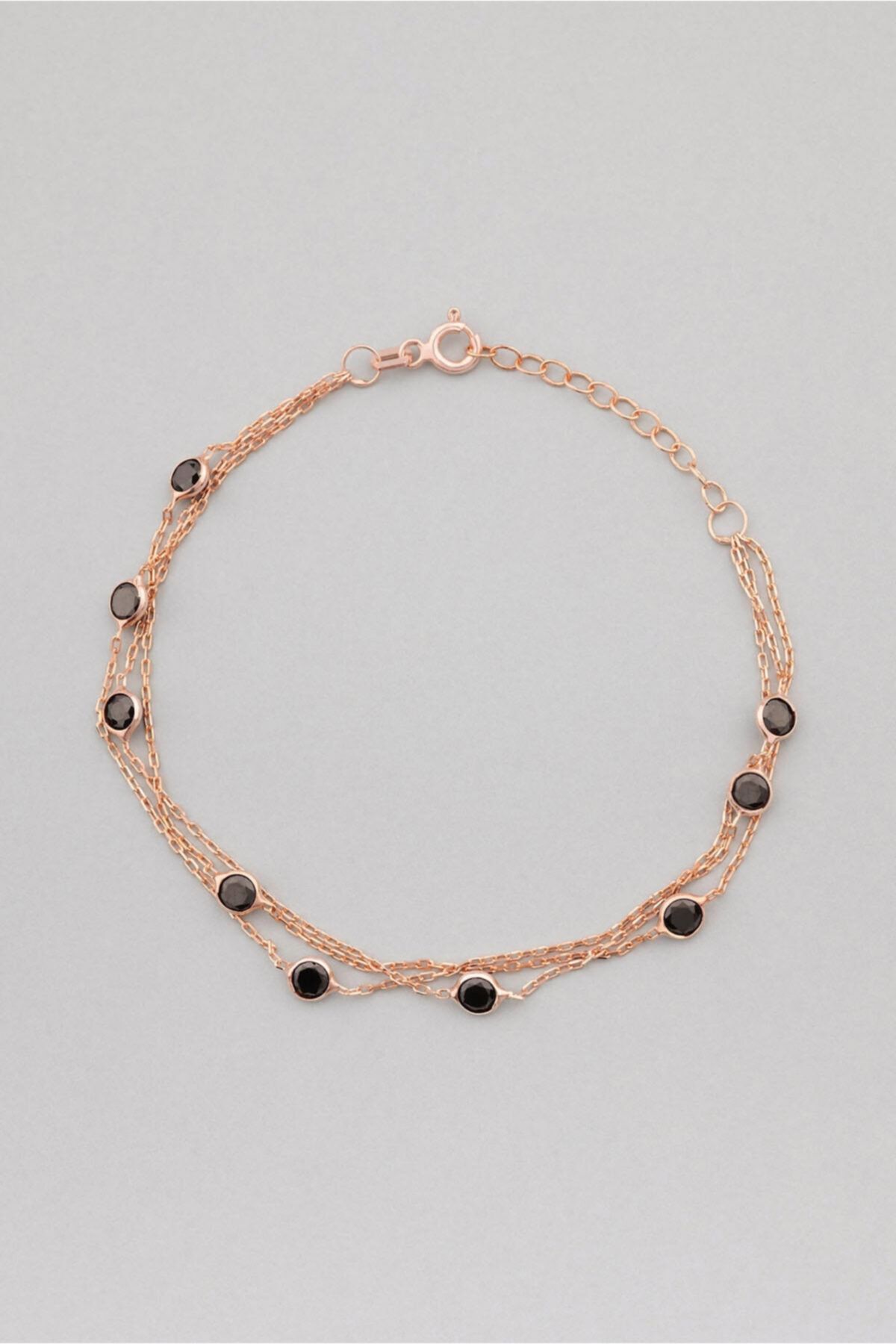 So CHIC... Üç Sıra Zirkon Taşlı 18 Ayar Rose Altın Kaplama 19 Cm Gümüş Bileklik