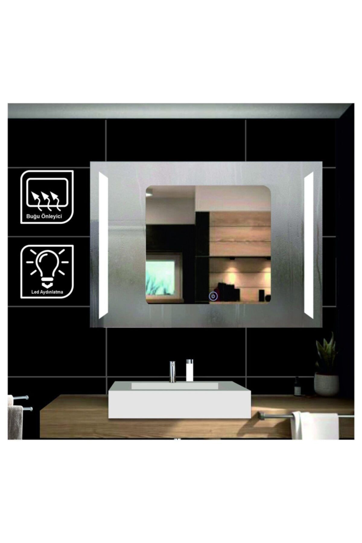 GLOBAL LED MIRROR 80x100 Cm Dokunmatik Tuşlu Buğulanmayan Ledli Banyo Aynası