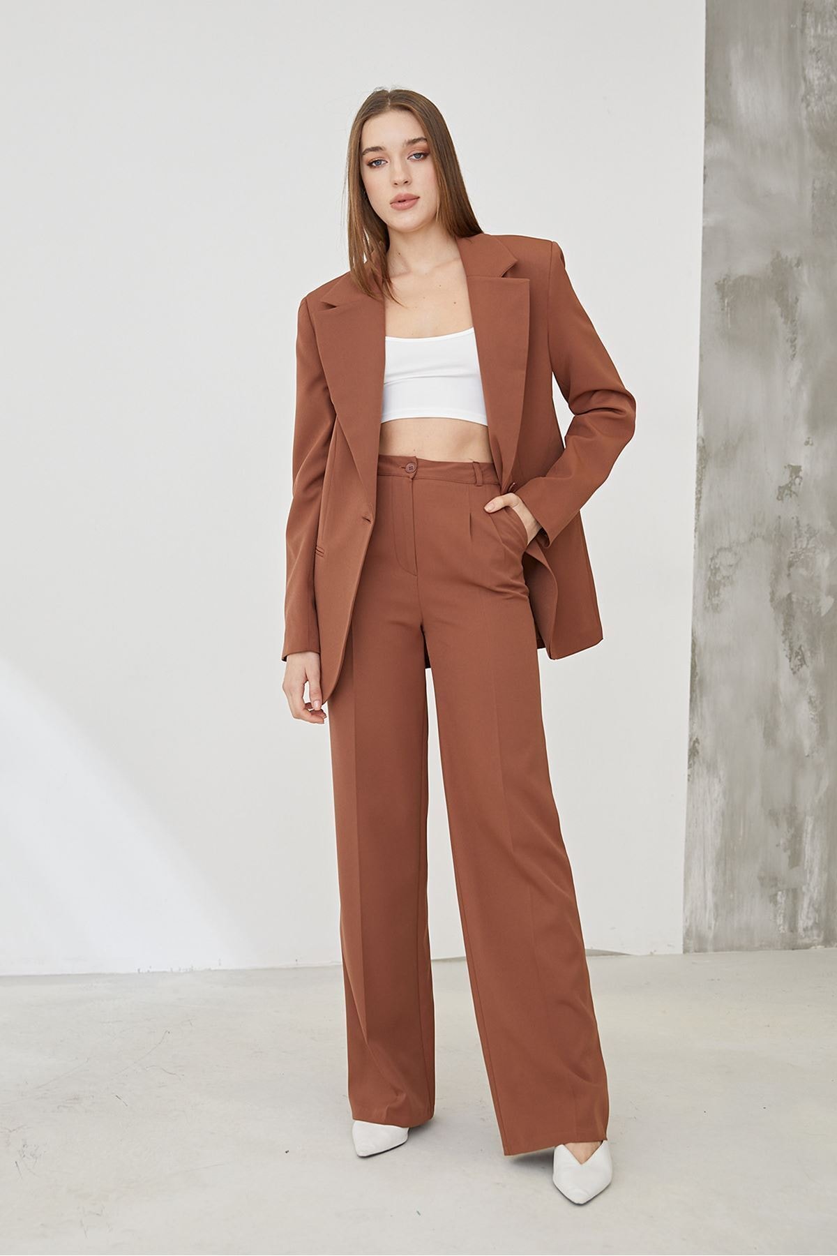 LimeModa Retro Palazzo Takım-kahve