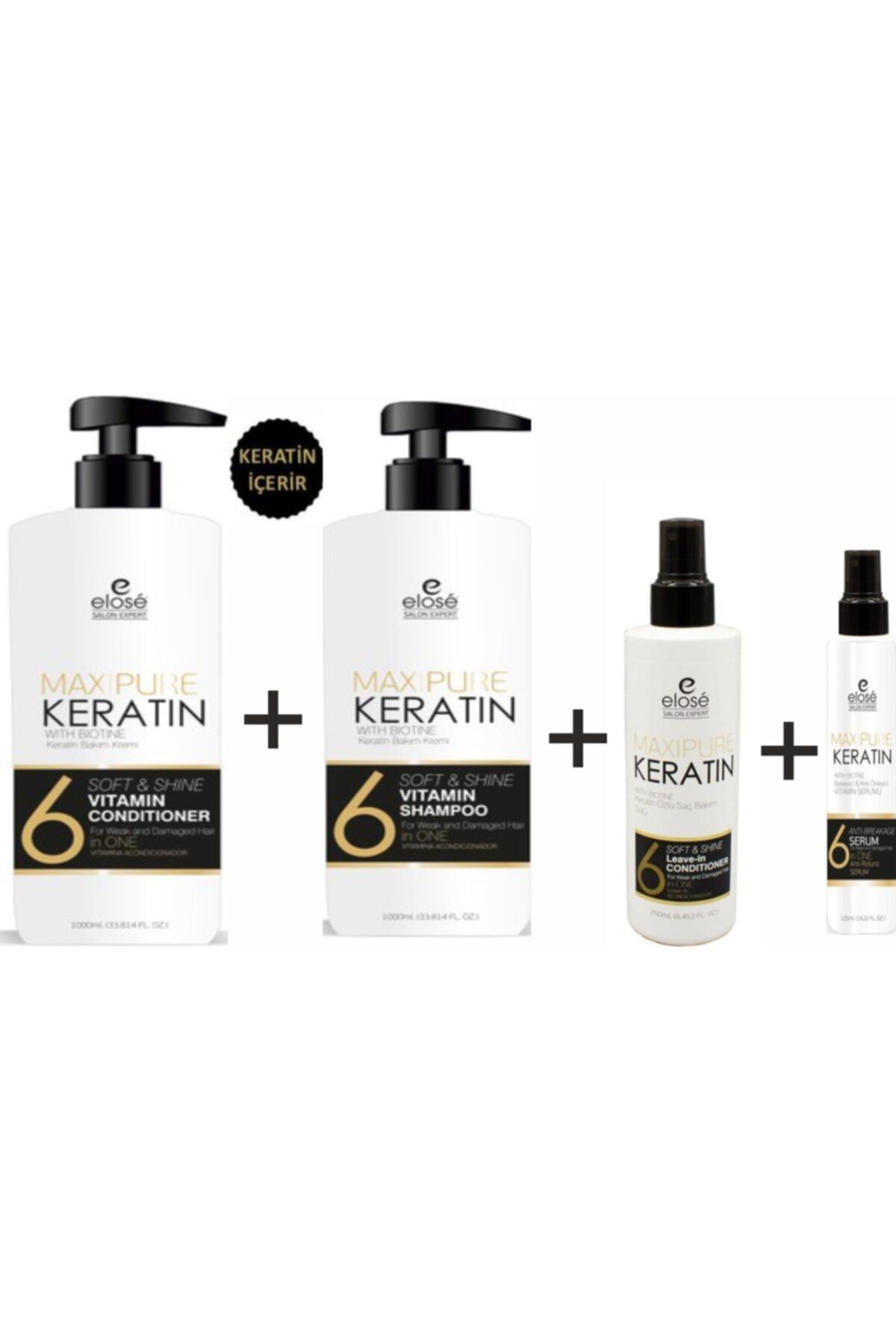 Elose Keratin Şampuan1000+keratin S.kremi 1000ml+bakım Sütü 250ml+saç Serumu 125ml