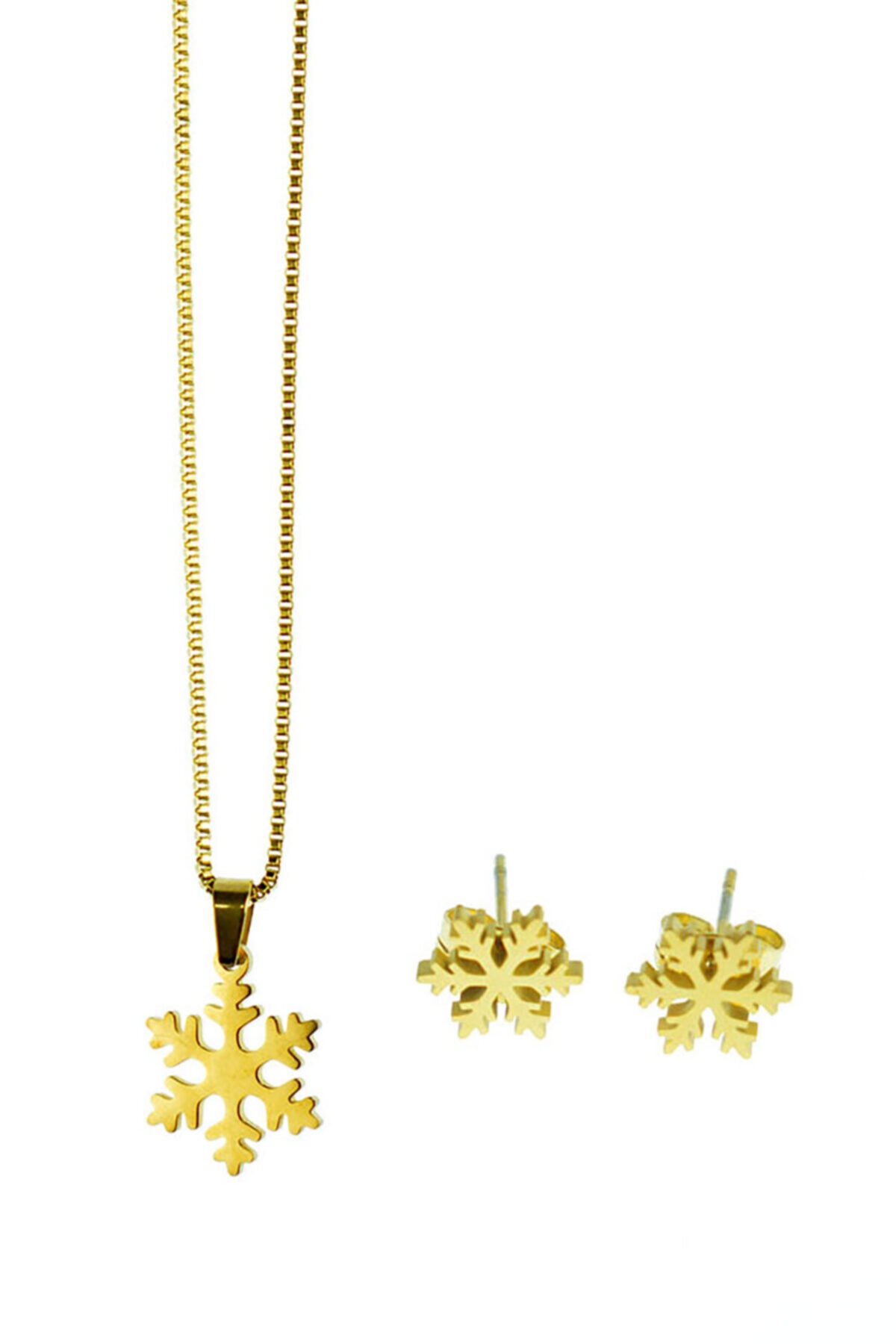 MSDT Kar Altın Rengi Kadın Çelik Kolye Küpe Set