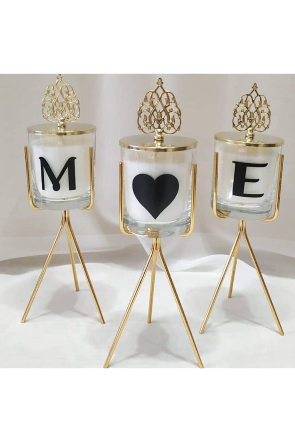 utku şekerleme Hediyelik Harfli 3 Lü Ayaklı Özel Tasarım Mum
