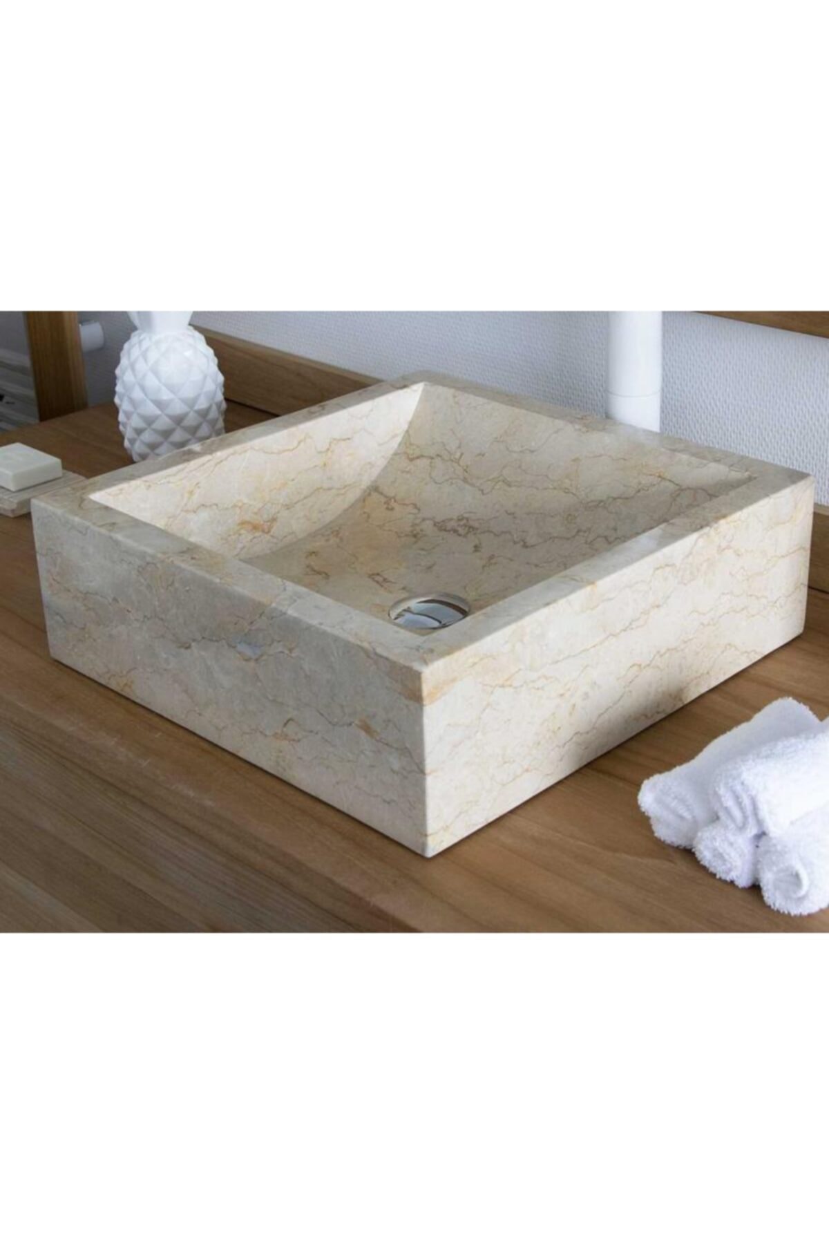 HOMEANSTONE Doğaltaş Bej Kare Mermer Lavabo & Evye