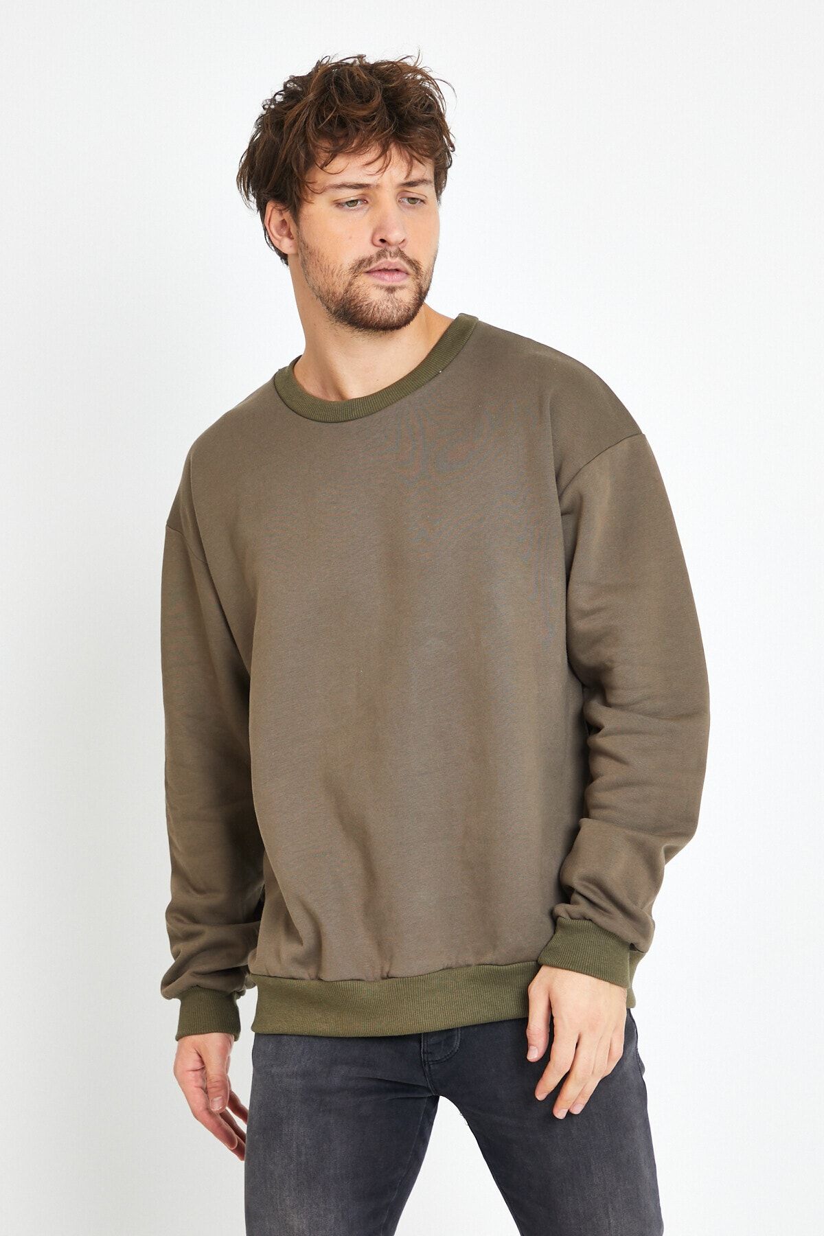 MİLD WEAR Koyu Yeşil Oversize Unisex Bisiklet Yaka Sweatshirt
