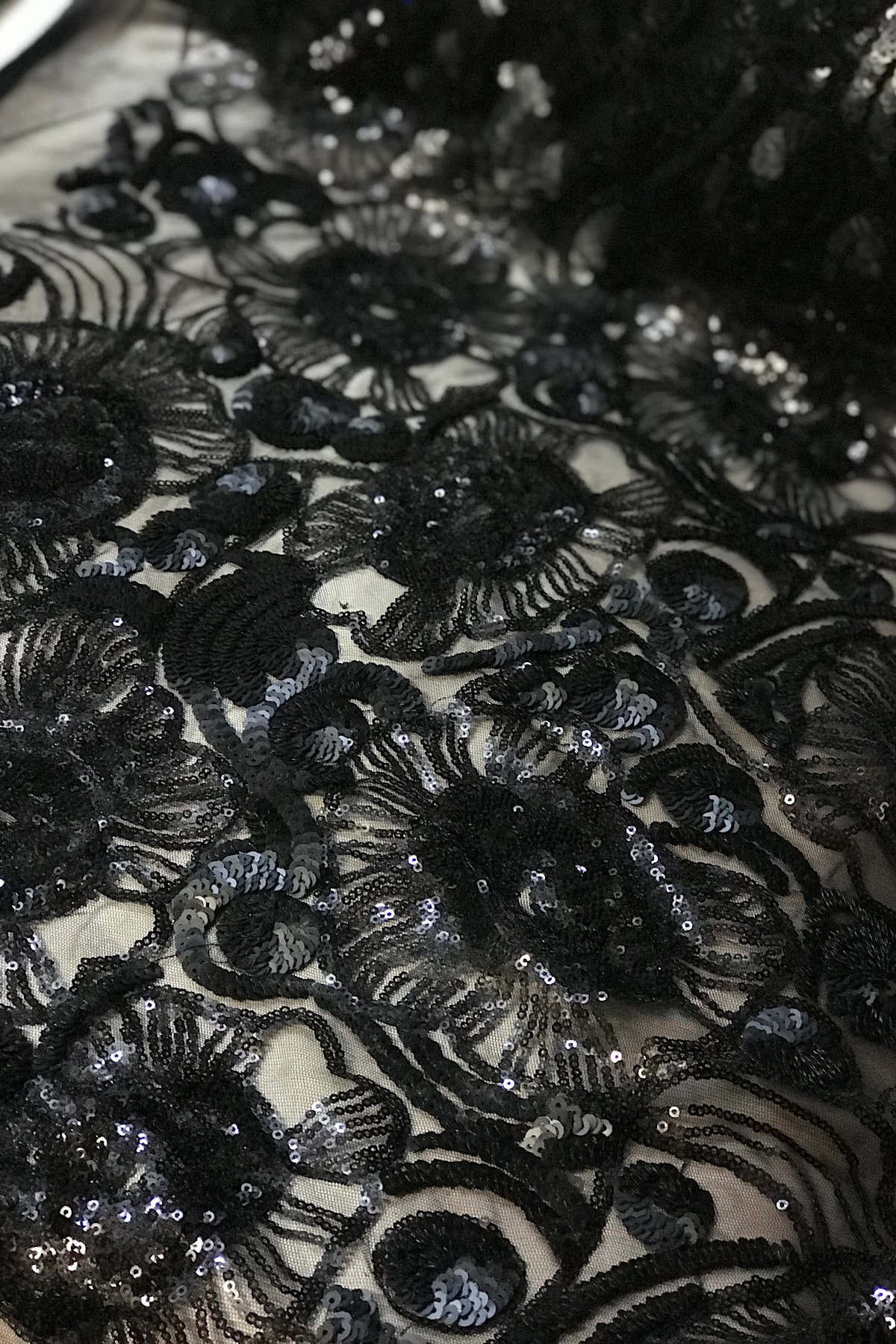 BY PRUSA Çiçek Desenli Payet Kumaş