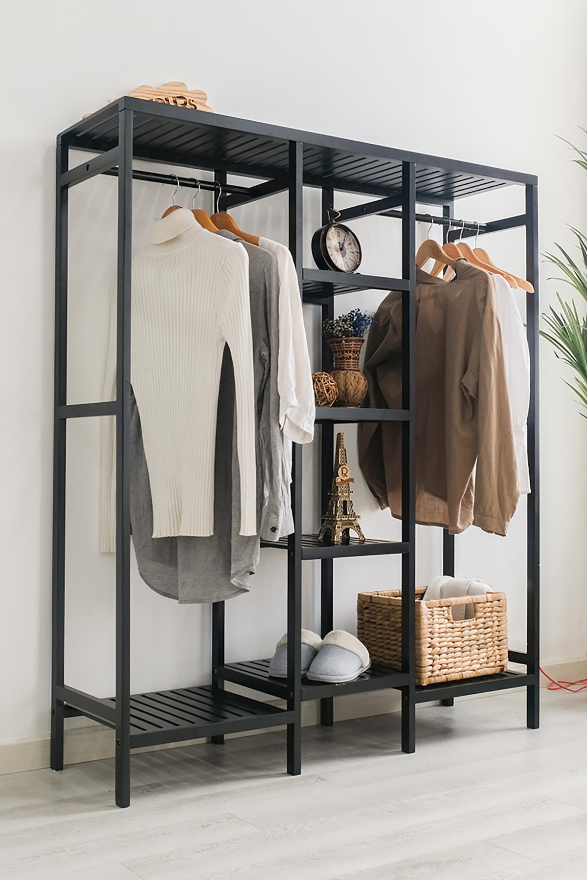 OBİ Atölye Ahşap Gardrop Hera-xxl 150x140x35 Cm Açık Gardrop Elbise Askılığı - Siyah