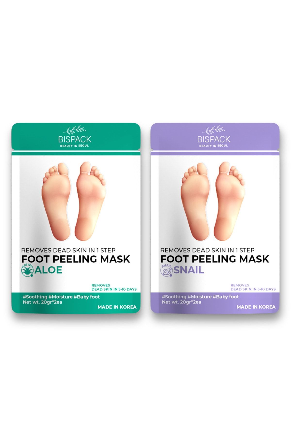 BISPACK Iki Paket Çorap Tipi Soyulan Ayak Peeling Maskesi - Double Miracle Foot Peeling Pack (aloe & Snail)