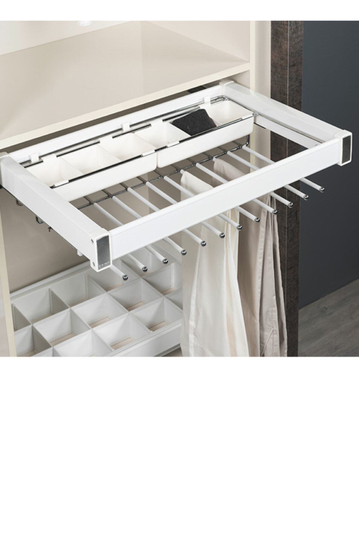 STARAX Beyaz Gizli Raylı Alüminyum Fonksiyonel Pantolonluk (s-6711-w)