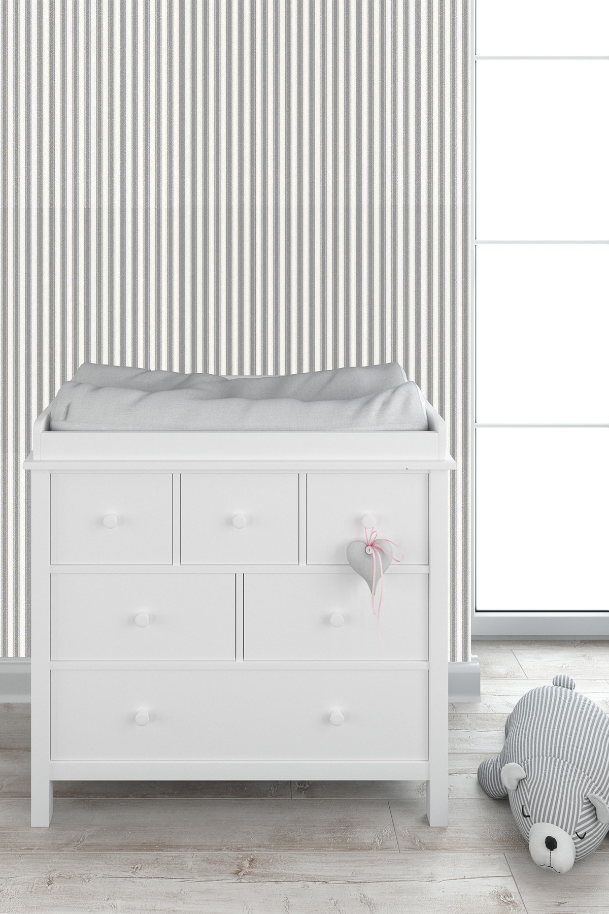 İnci Concept 7170 Gri Beyaz Ince Çizgili Çocuk Odası Duvar Kağıdı 5 M²