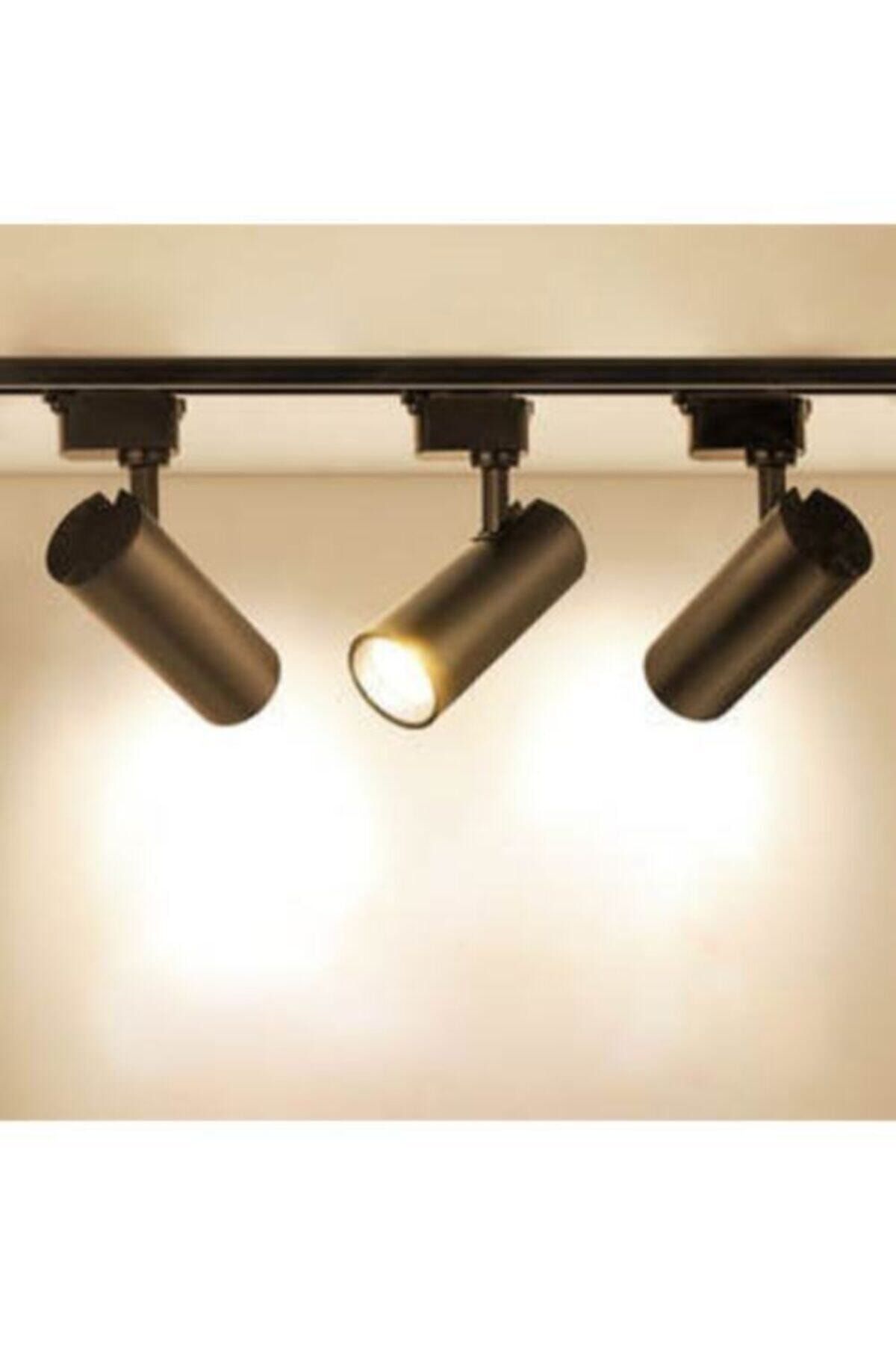 GARRA Siyah Kasa Ve Günışığı 3 Adet 360 Derece Dönen Led Ray Spot Lamba 1 Metre Raylı Armatür