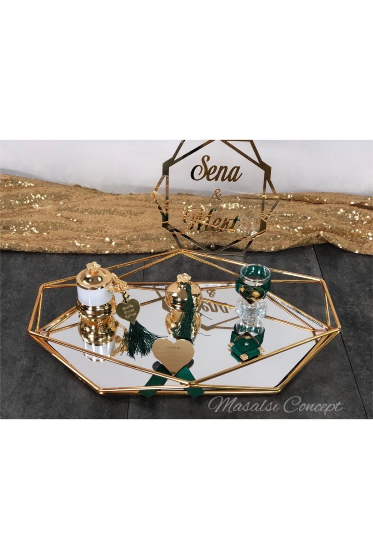Masalsı Concept Prizma Damat Kahvesi Ve Prizma Isimlik Nişan Tepsisi,söz Tepsisi,damat Tepsisi, Damat Fincanı, Yüzük