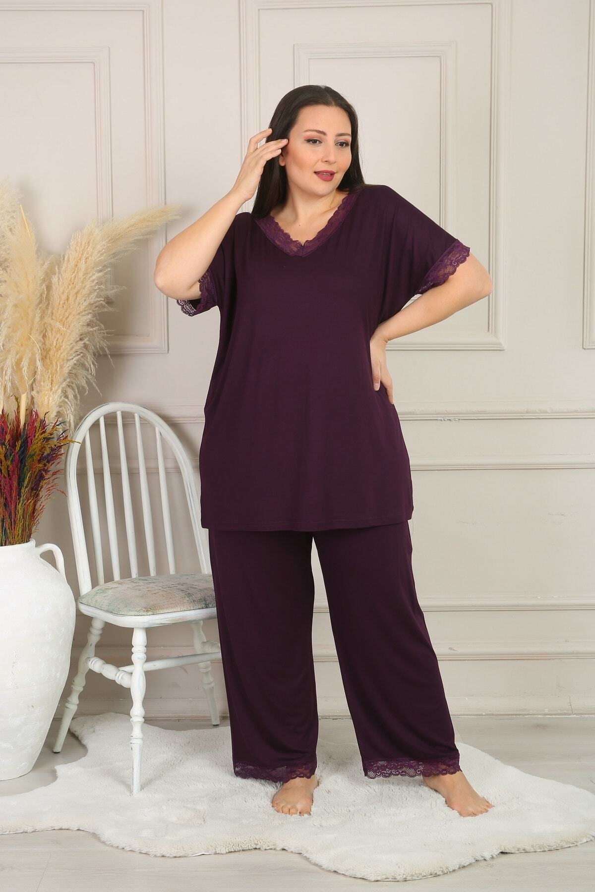 XL Modam Kadın Büyük Beden Mor Pijama Takımı