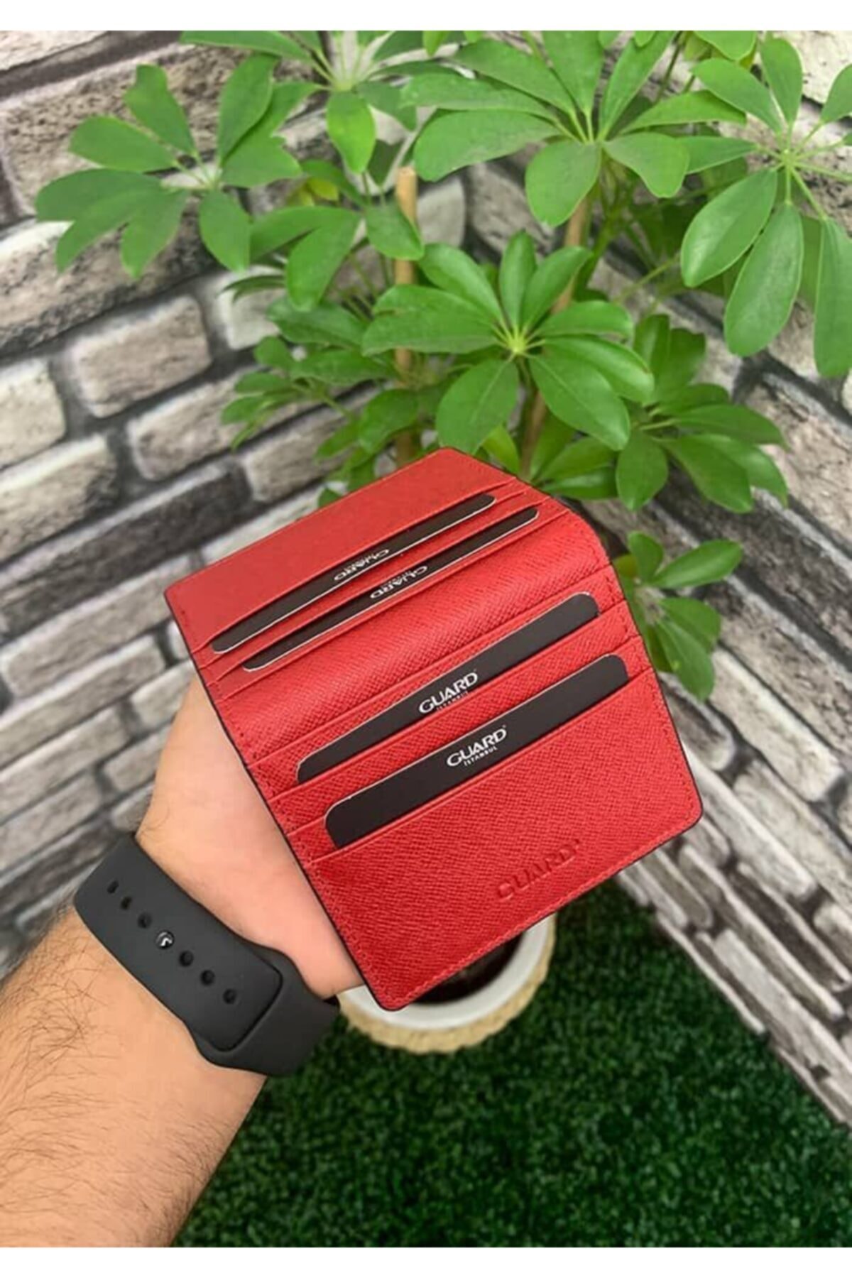Guard Leather Guard Kırmızı Saffiano Patlı Tasarım Deri Kartlık