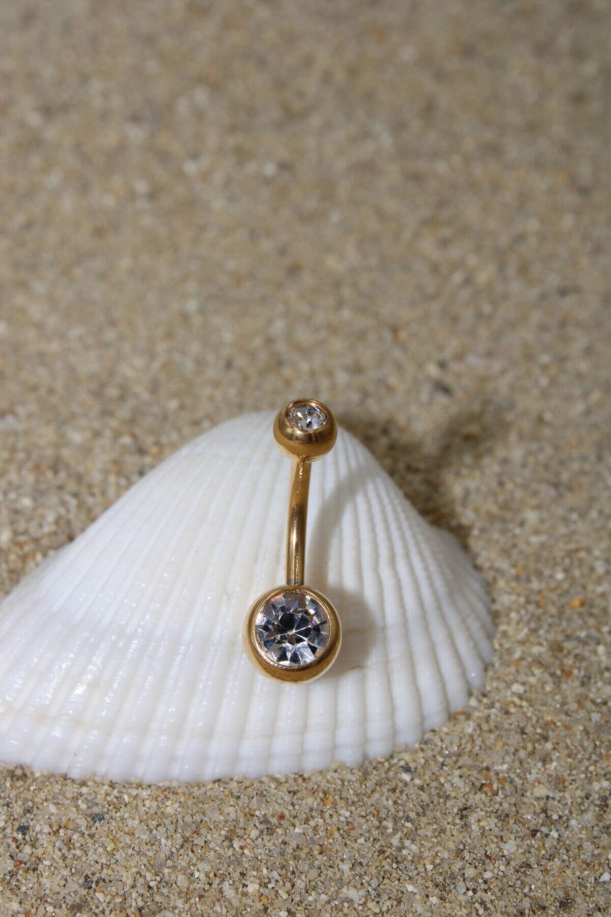 NOBLE GETTO Göbek Piercing Cerrahi Çelik Zirkon Taşlı Gold Renk