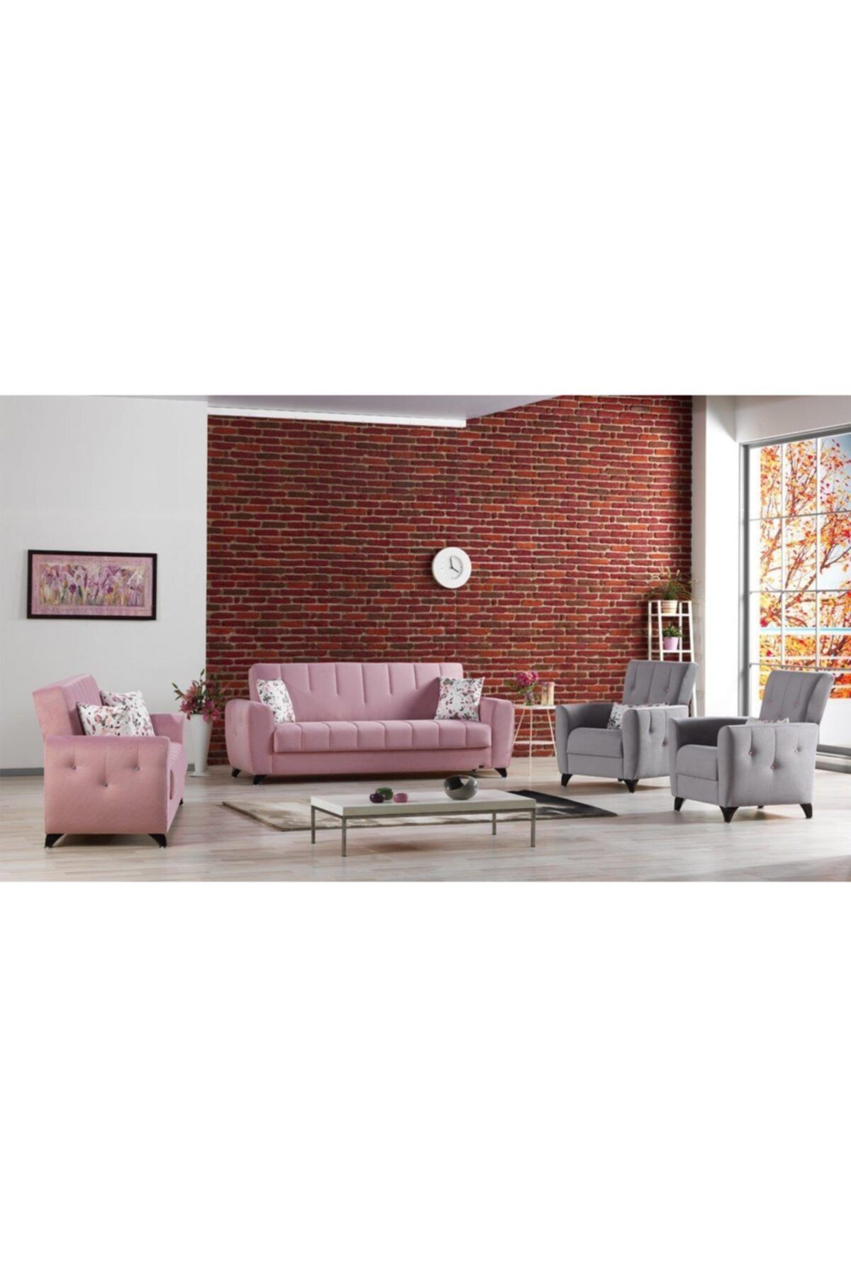 ipek mobilya Hayal Oturma Gurubu 3+3+1+1 ( Pembe - Gri )