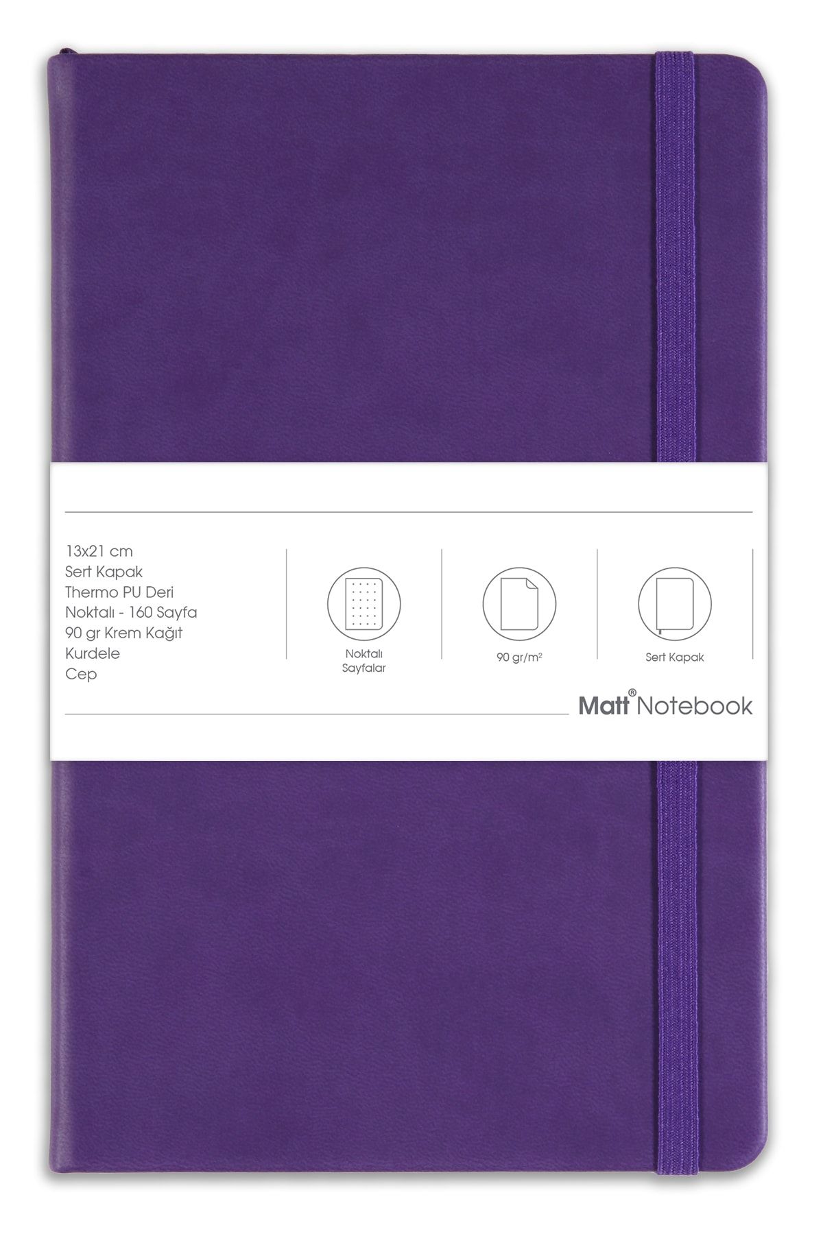 Matt Notebook 13x21 Lastikli Defter Noktalı Mor