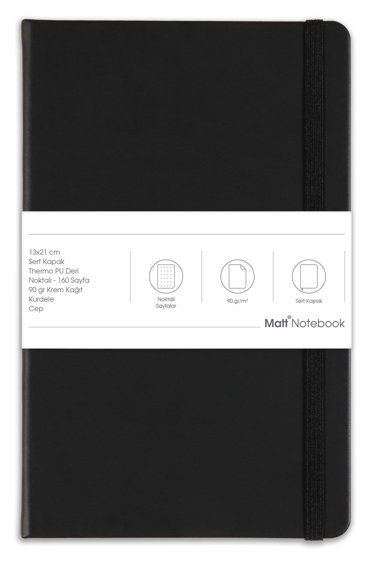 Matt Notebook 13x21 Lastikli Defter Noktalı Siyah