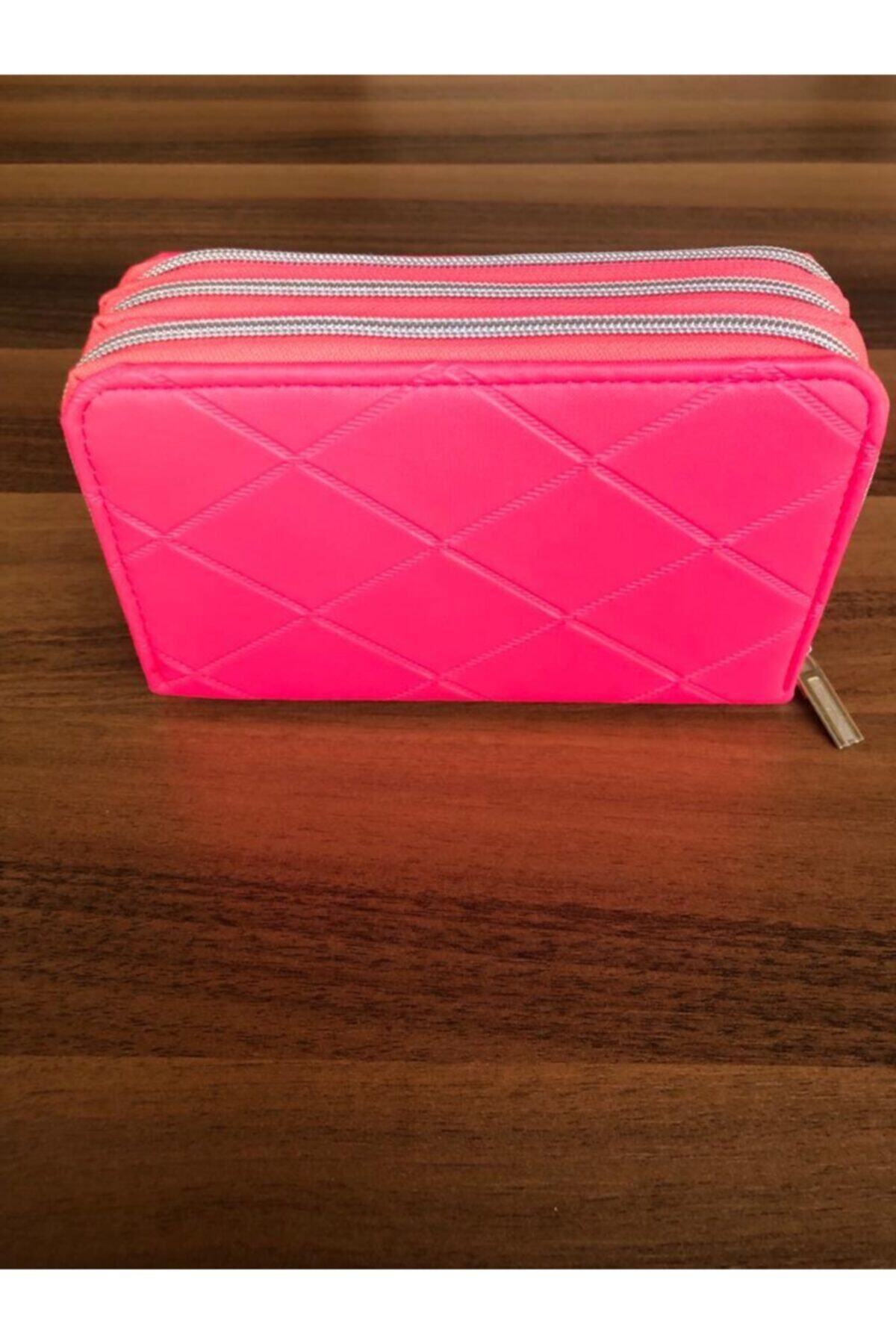 Cappi Fosforlu Pembe 3 Bölmeli Kalem Kutusu (24 Gözlü)