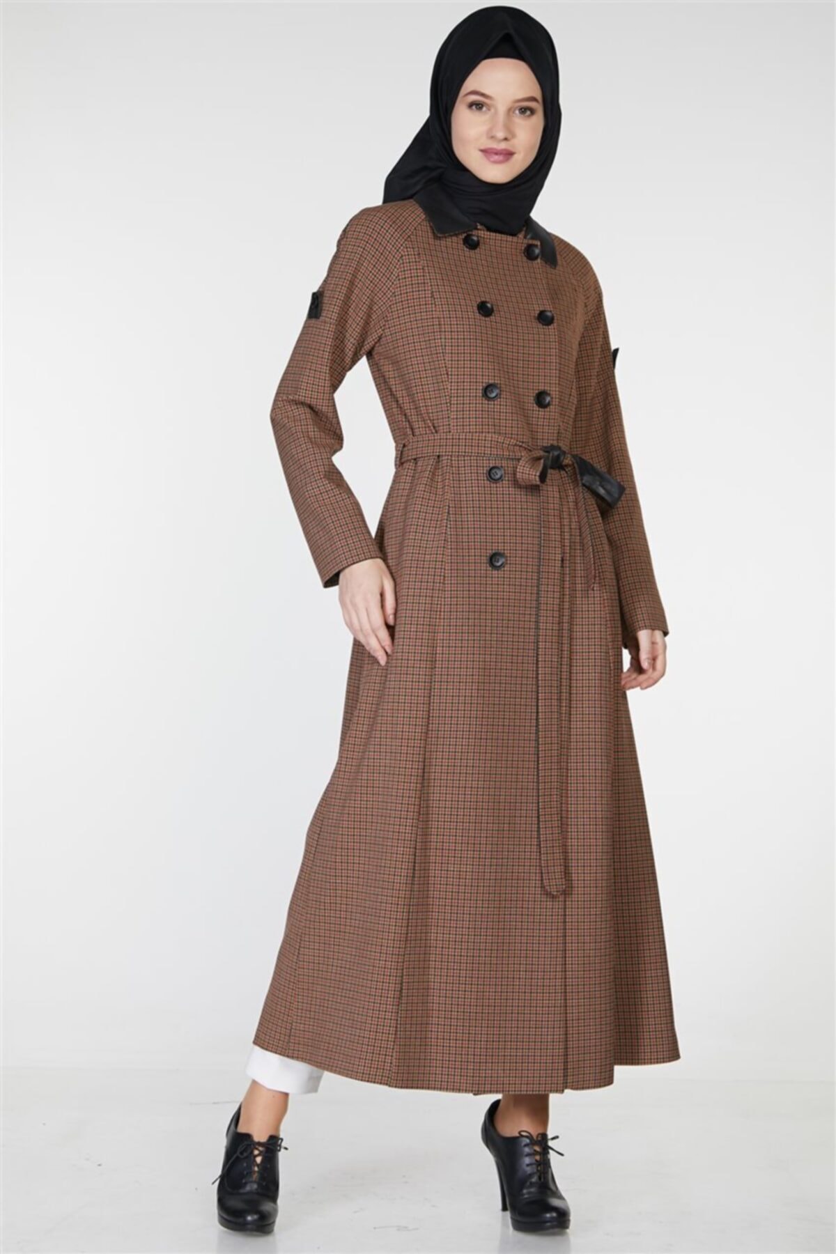 Tuğba Mini Ekoseli Kiremit Pardesü