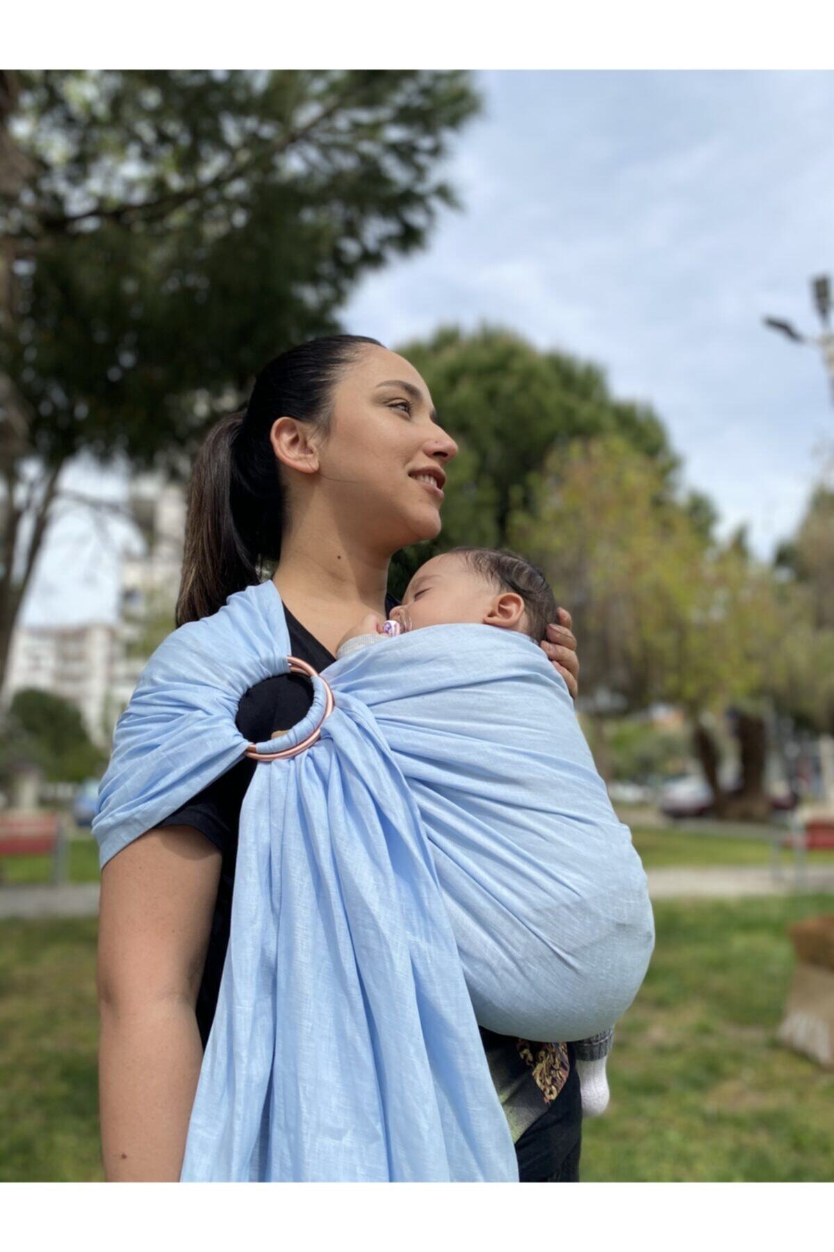 DERY BABY %100 Keten Halka Sling Buz Mavi