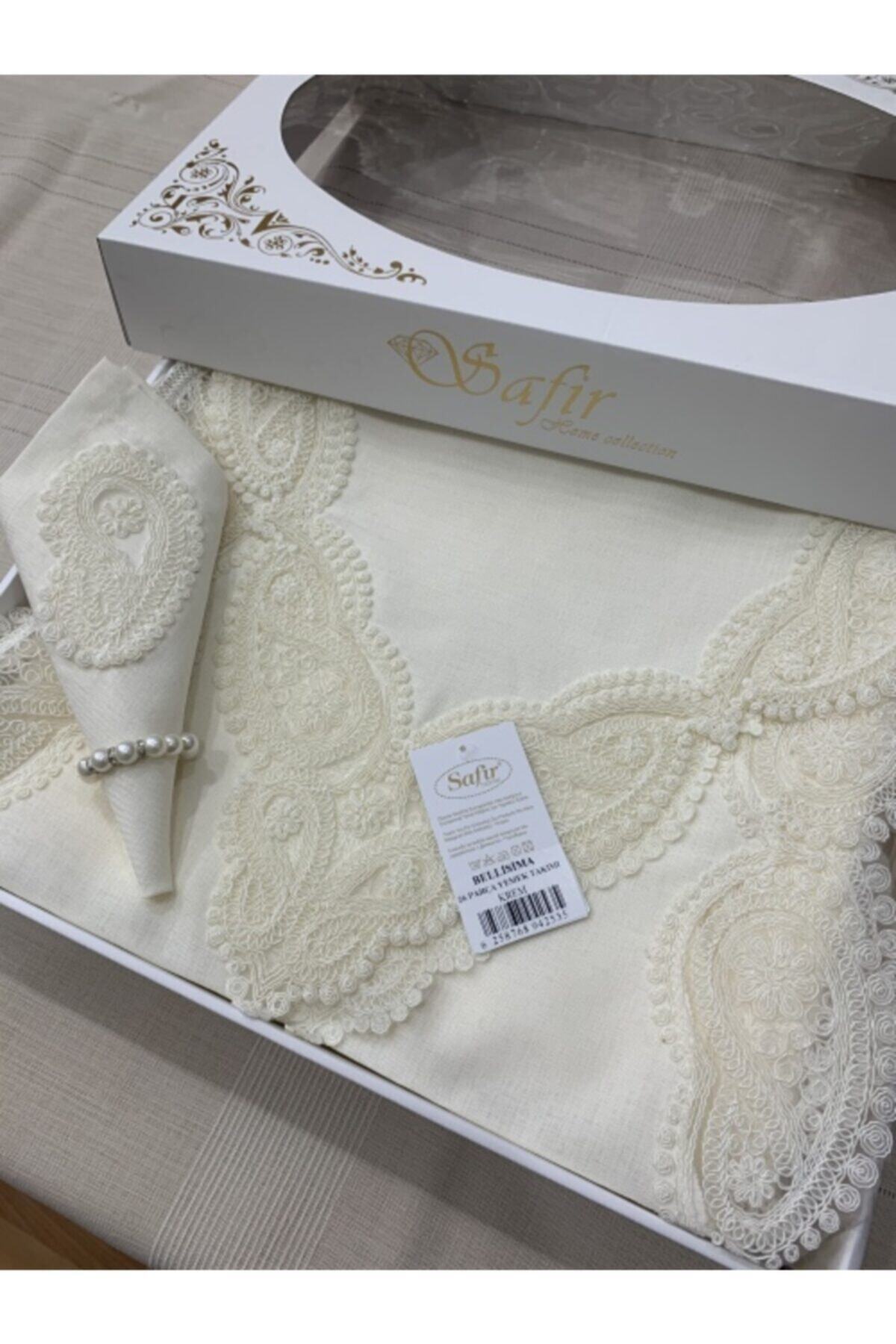 safir home collection Bellisima 12 Kişilik Peçeteli Masa Örtüsü Takımı