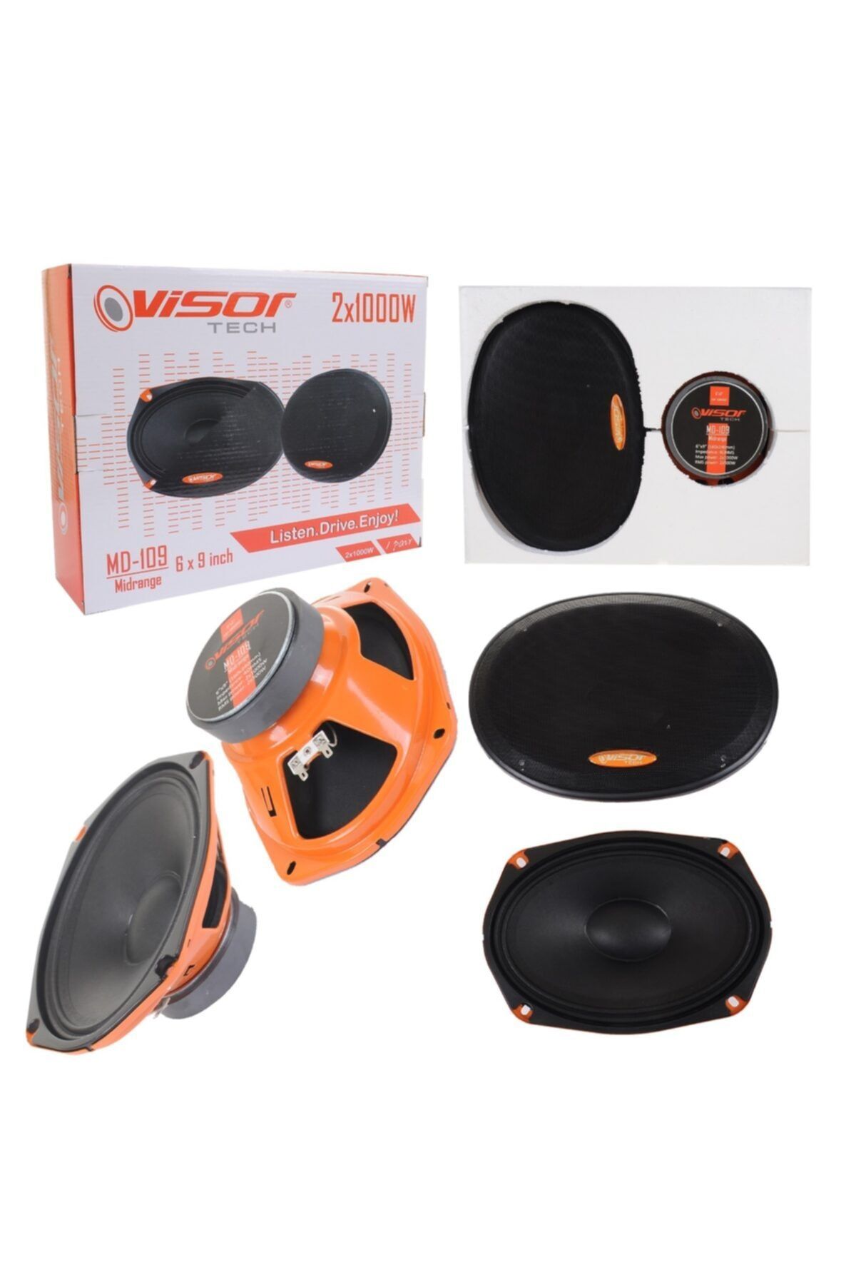 VISOR Oto Hoparlör Oval 6x9 Inch Midrange Güçlü Ses Seviyesi 2x1000w-2x500 Rms 4 Ohms 2adet