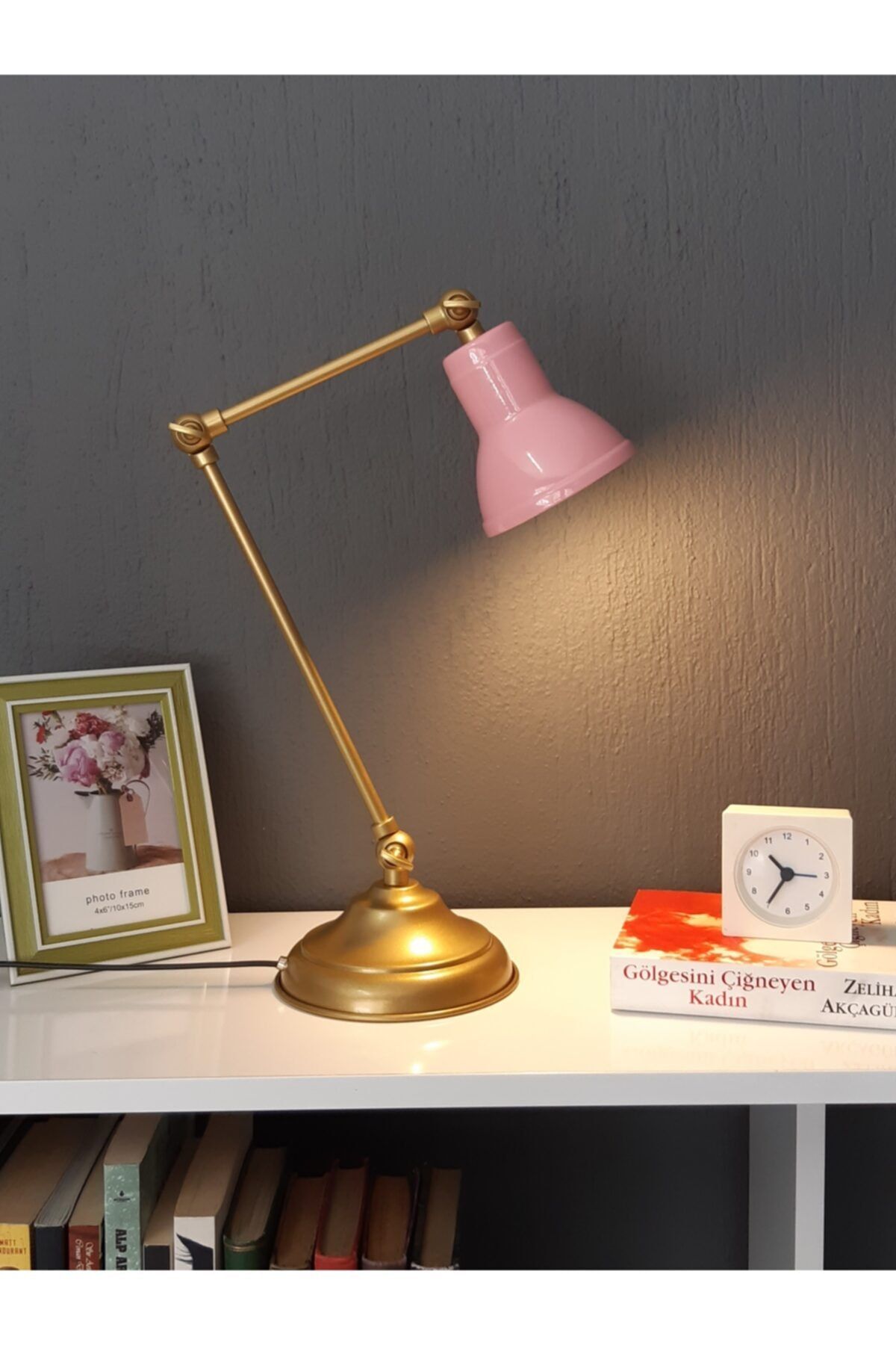 ALIS HOME Minimal Klasik Gold Pembe Masa Lambası