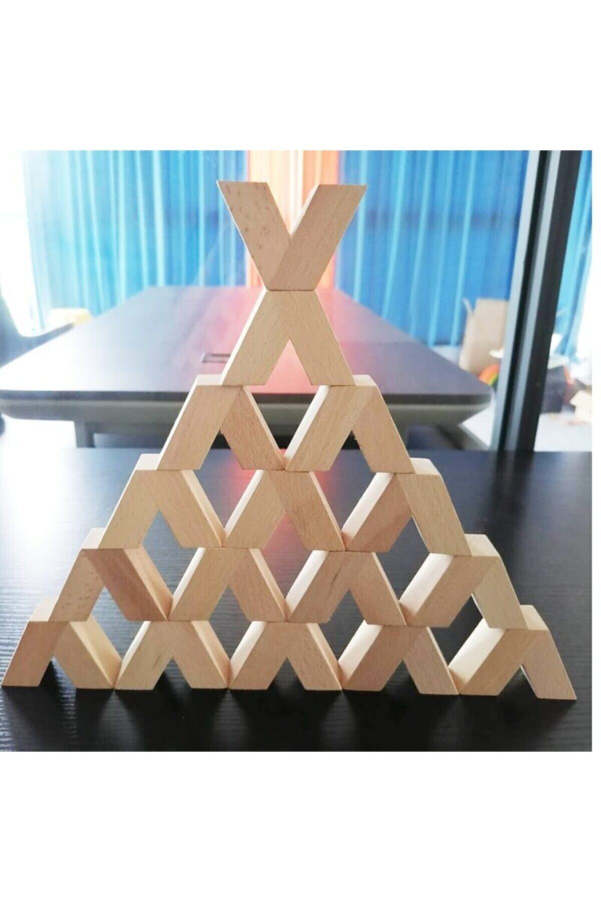 ZEKİCE OYUNCAK V Şekilli Doğal Ahşap Yapı Blokları Jenga Oyunu Denge Oyunu