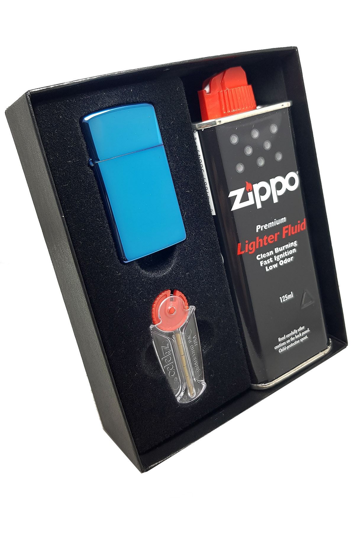 Zippo Çakmak Slim Sapphire Benzin Taş Hediyelik Set Du10-20494