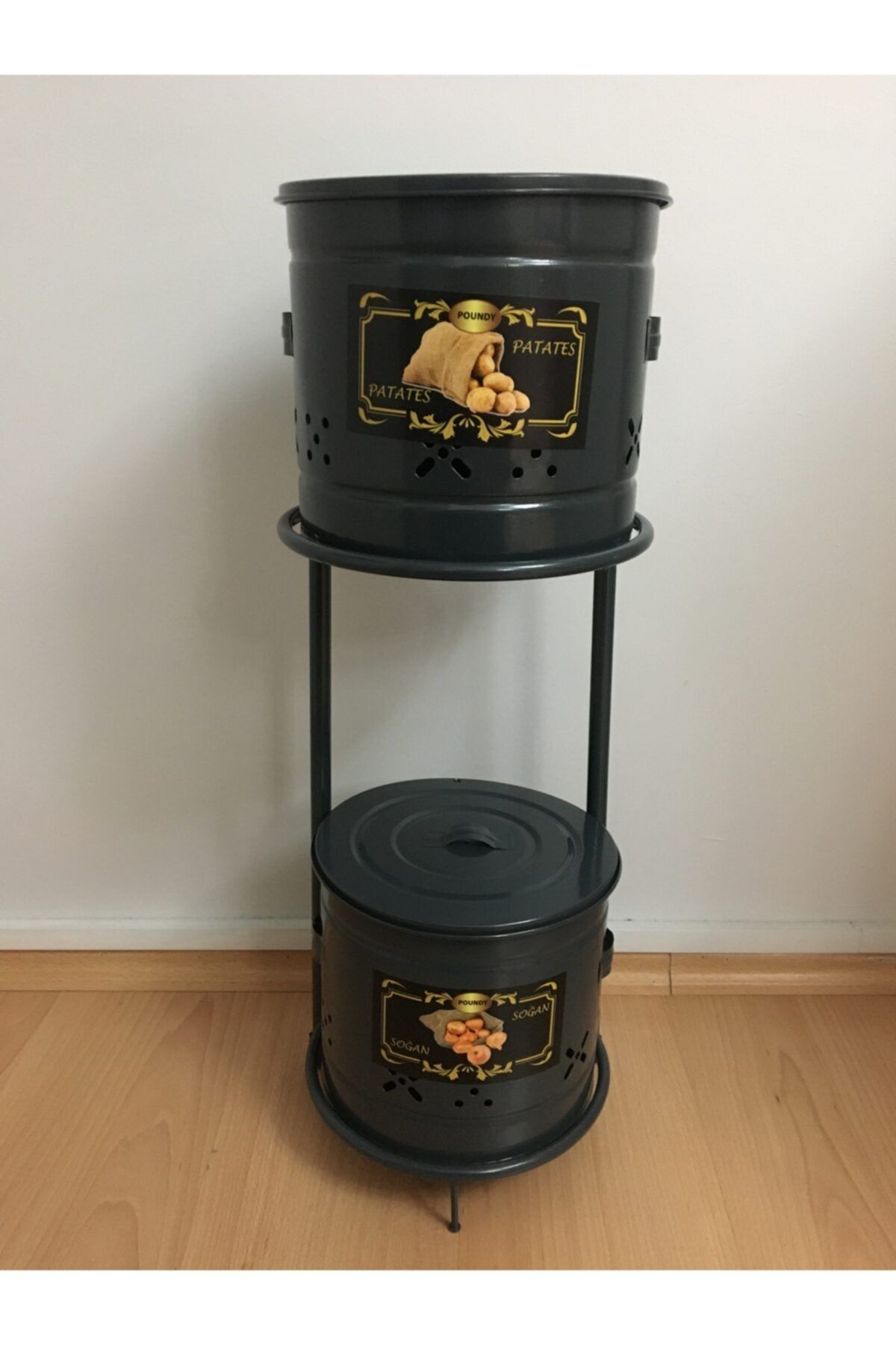 AYHÜMA 2 Katlı Metal Füme Rengi Patates Soğanlık