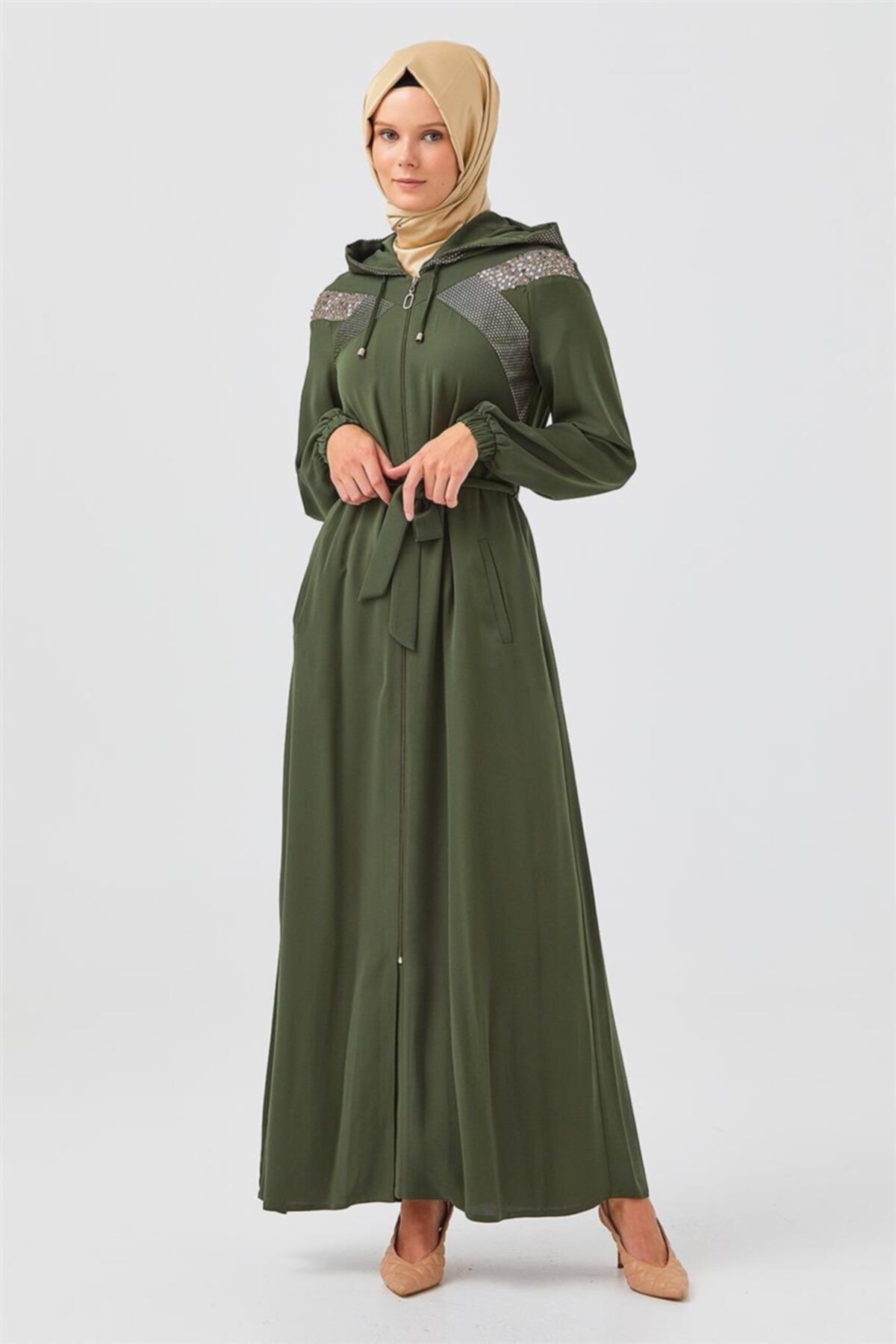 Vivencia File Detaylı Haki Pardesü