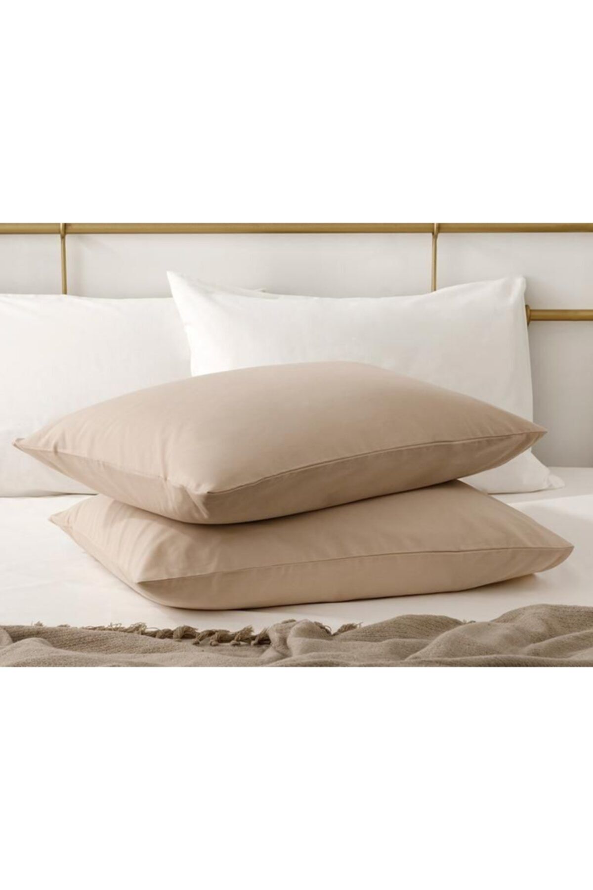 ayhan home ev tekstili Kahve Köpüğü Pamuklu 2'li Yastık Kılıfı 50x70 Cm