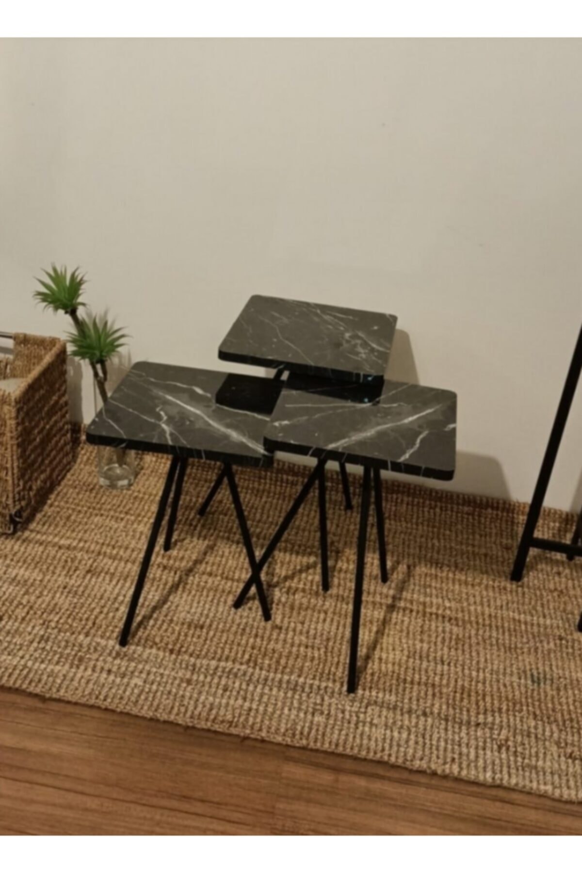 LİNDE HOME 3lü Zigon Sehpa Metal Ayaklı Zigon Sehpa Koltuk Yani Sehpa Salon Mobilyası