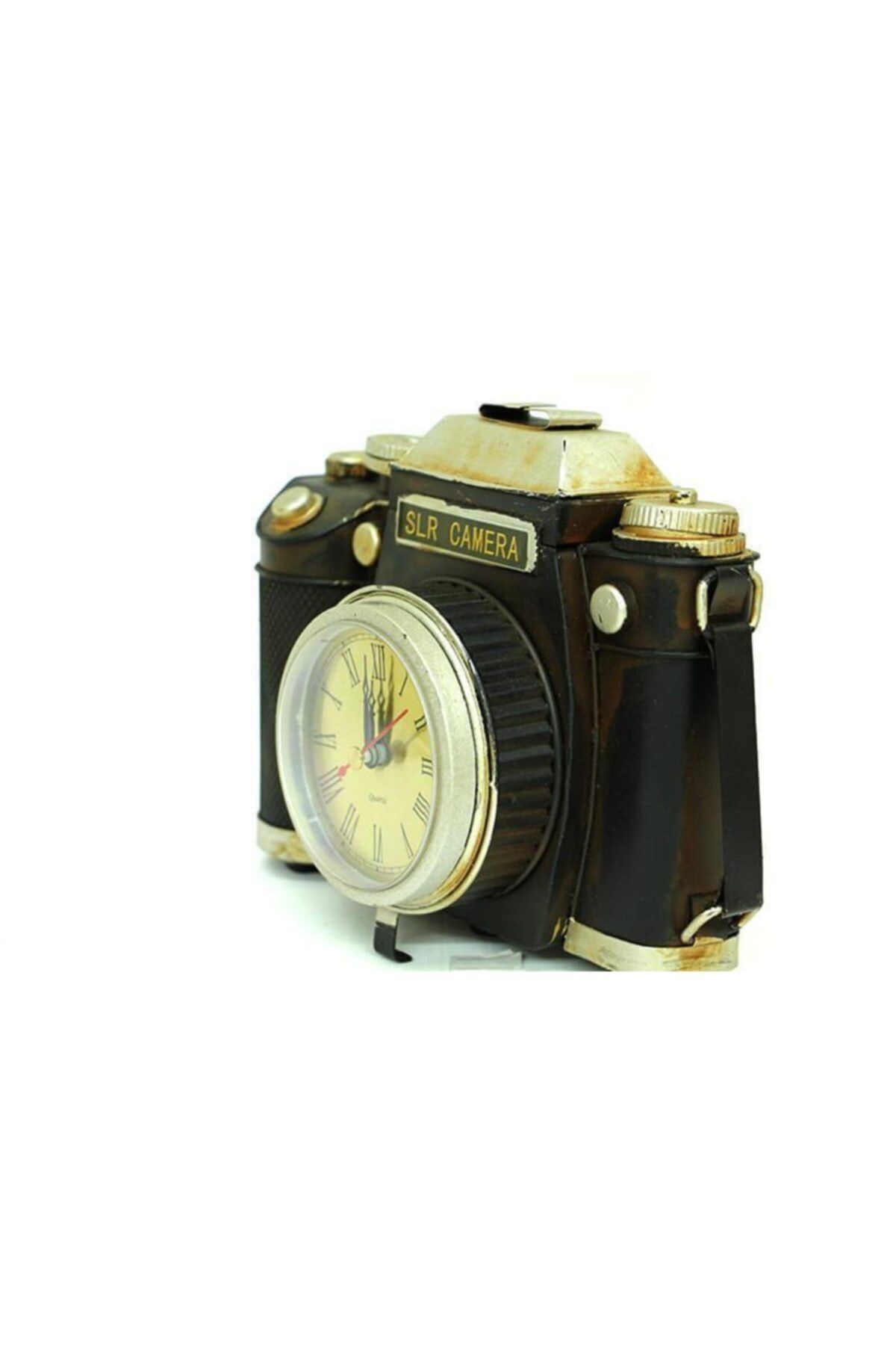 sinerjishop Dekoratif Metal Fotoğraf Makinesi Saatli Vintage Masa Saati