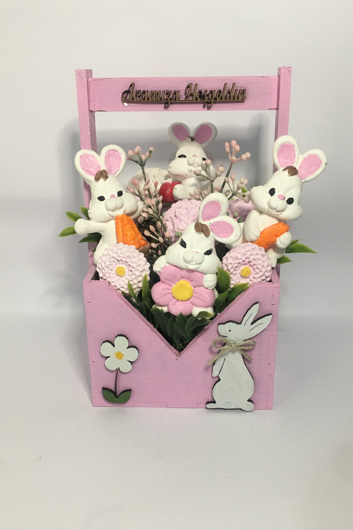 Gia Design Sevimli Tavşanlar Hoşgeldin Kız Bebek Kokulu Taş Aranjmanı