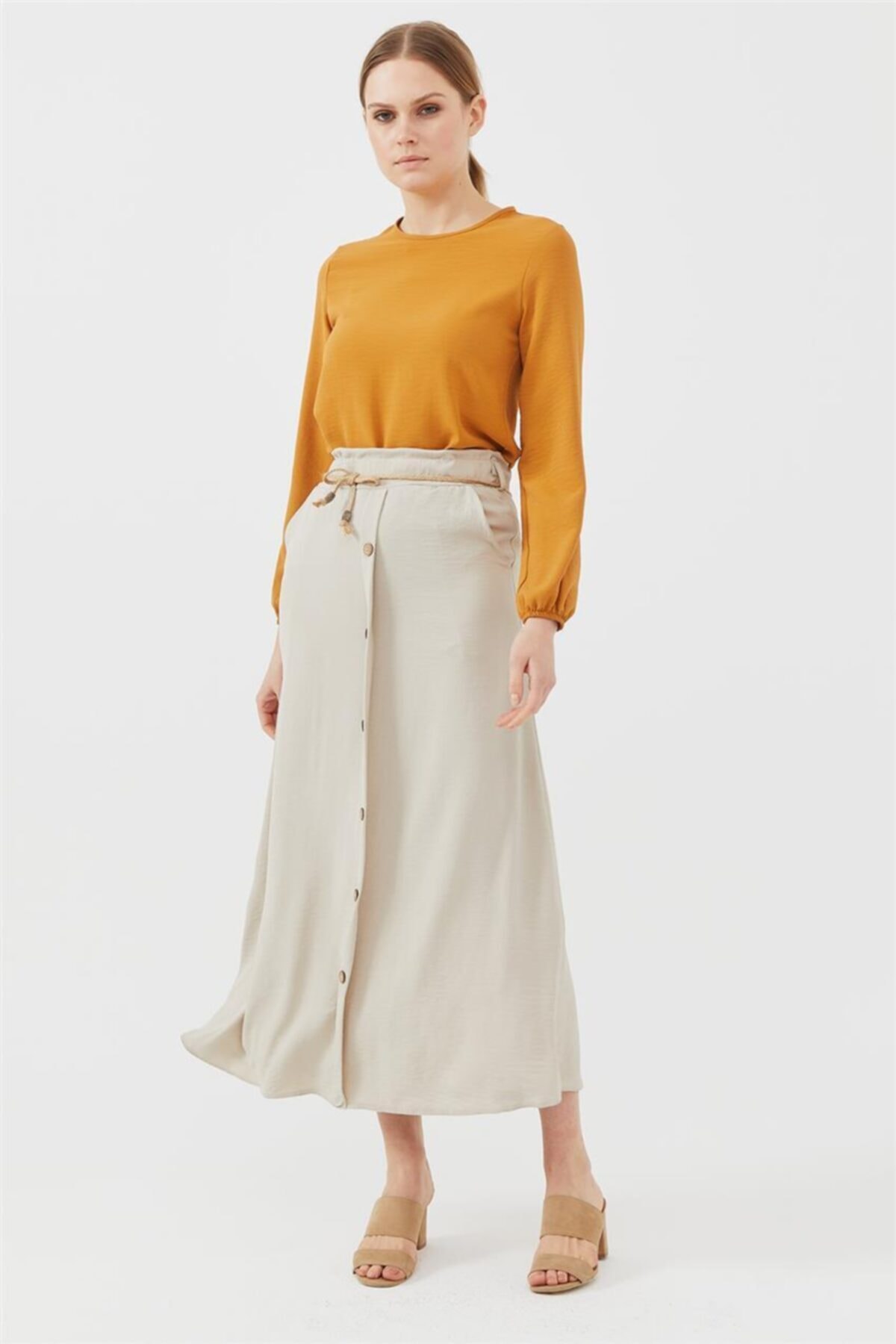 2NIQ Düğmeli Vizon Etek