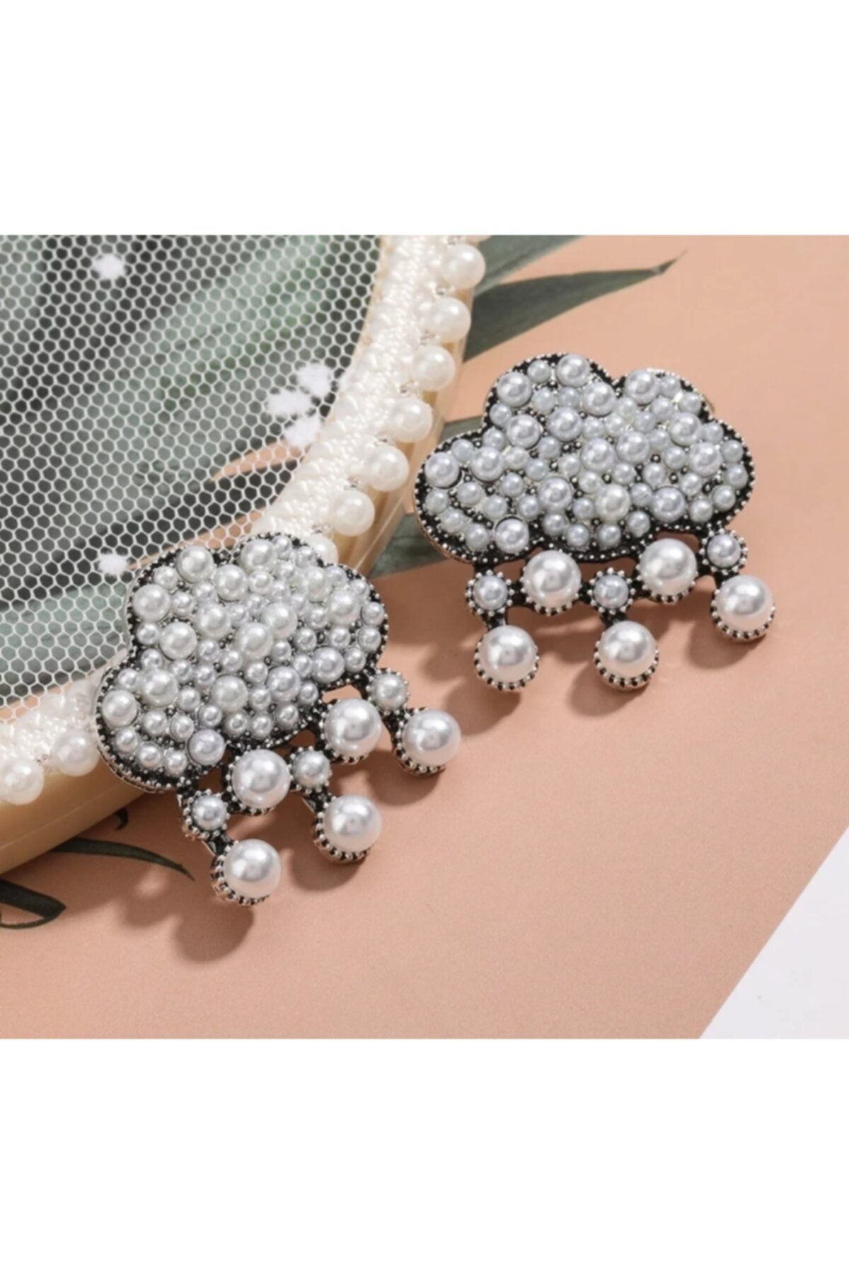 HOSBUTIK Silver Tasarım Inci Küpe