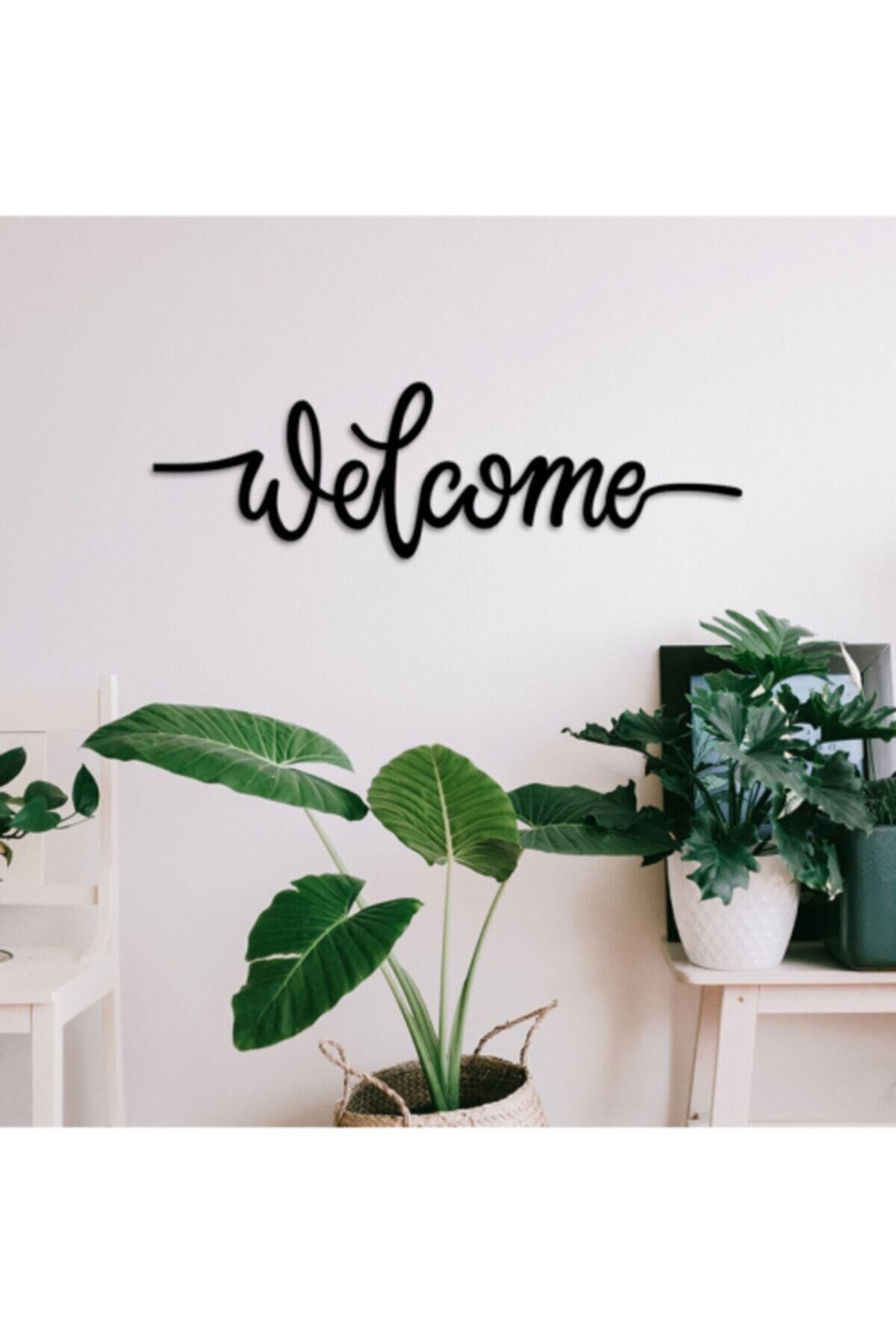 Artamania Welcome Dekor Tablo Mdf Ahşap Lazer Kesim Duvar Panosu Siyah 3mm