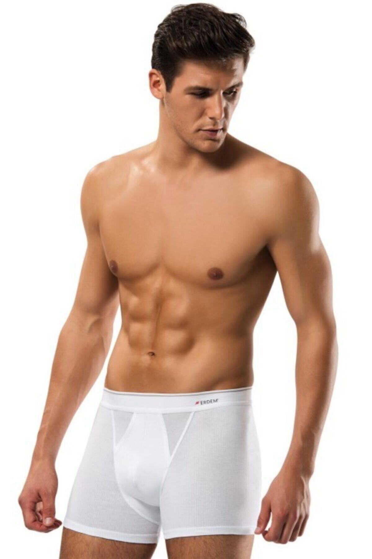Erdem Erkek Beyaz Pamuk Elastan Boxer 3'Lü Paket