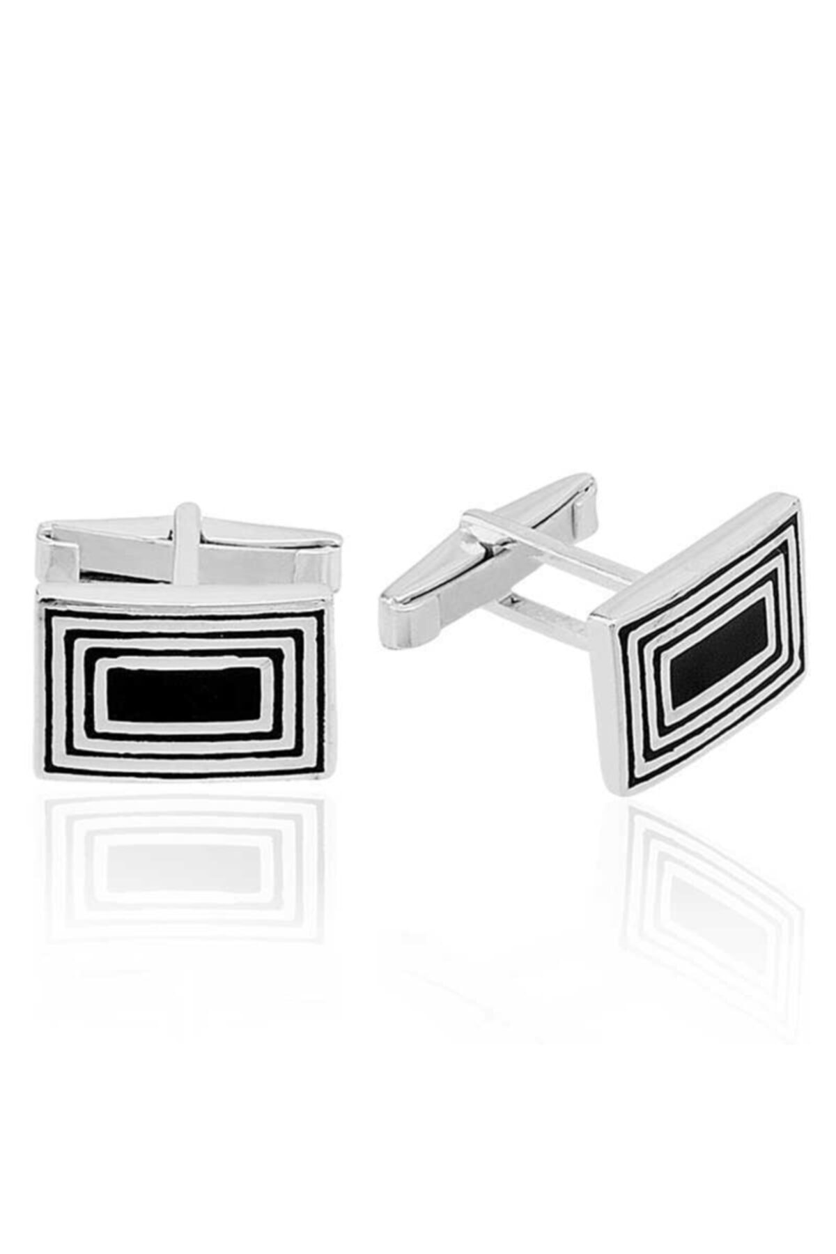 SilverXJewellery Gümüş Çizgili Kol Düğmesi