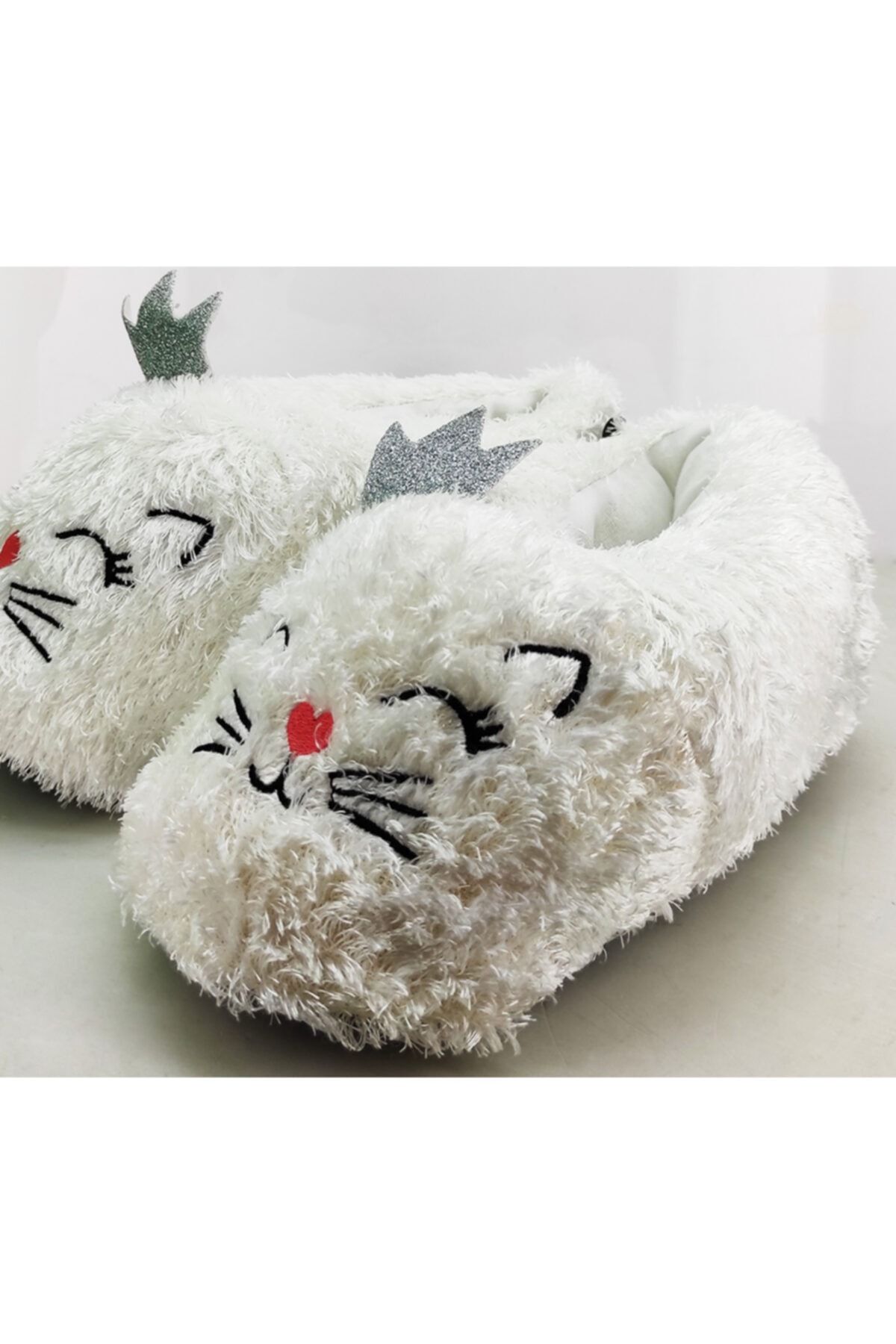 Coverzone 36-40 Numara Sevimli Kedi Ev Terliği Peluş Tüylü Panduf