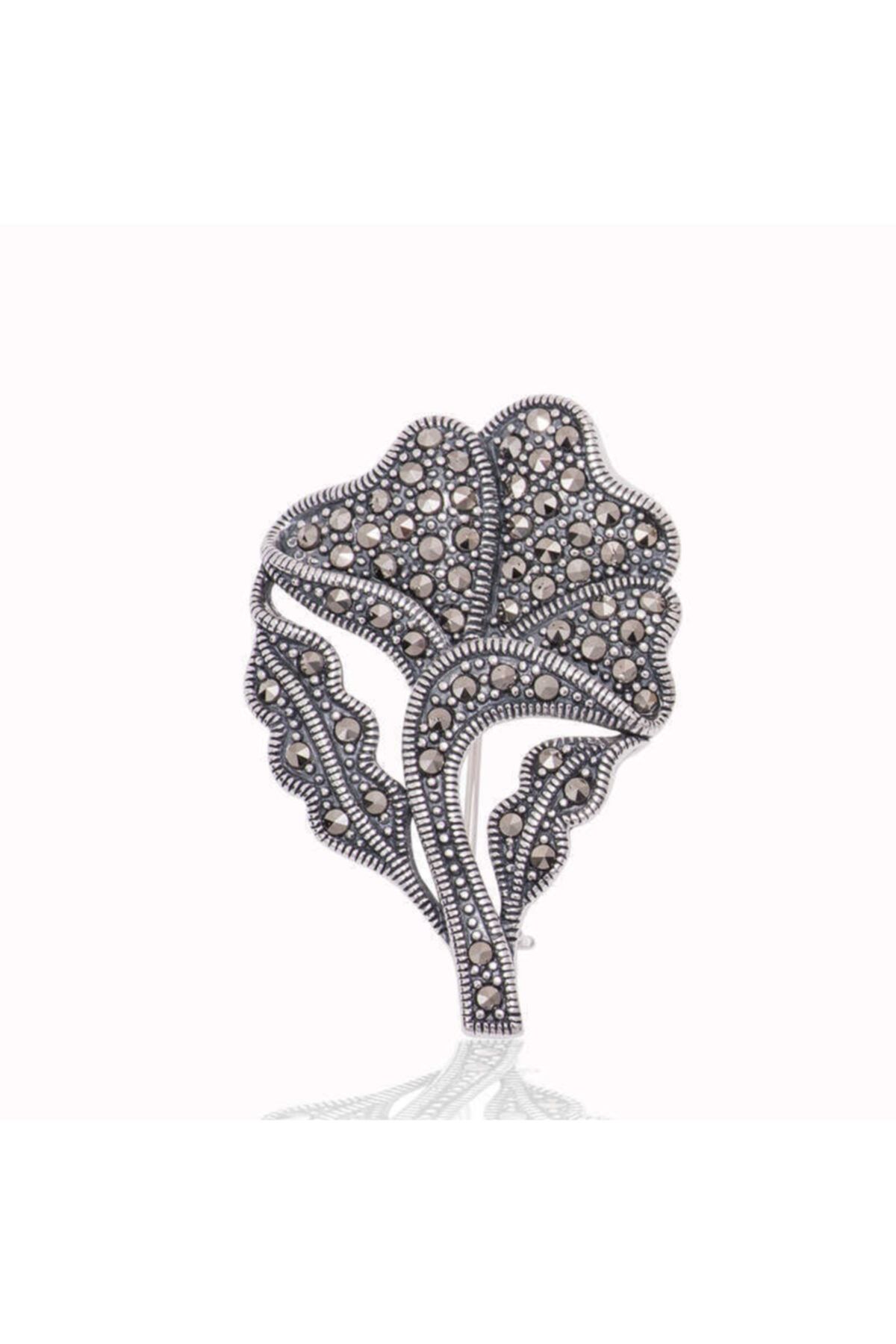 SilverXJewellery Gümüş Markazit Taşlı Yaprak Broş