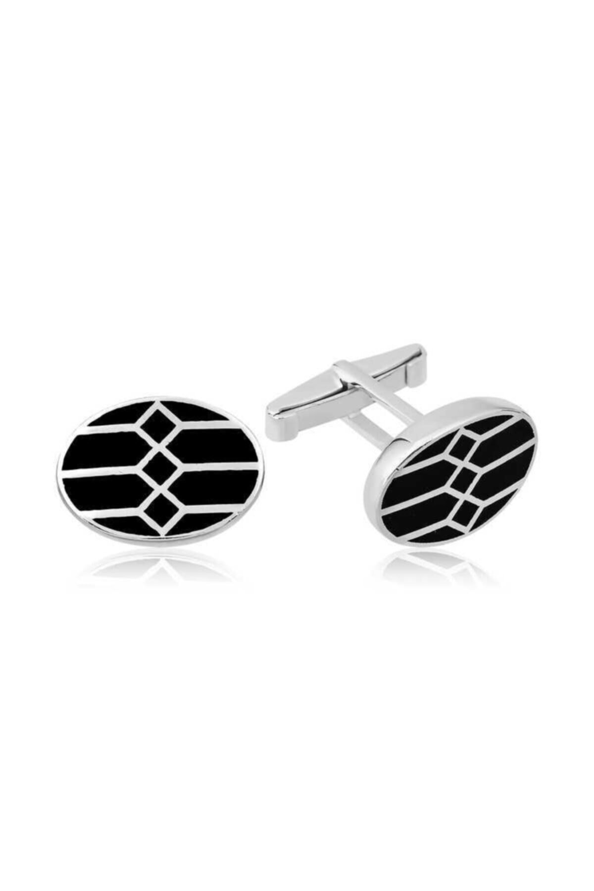 SilverXJewellery Gümüş Petek Desenli Oval Kol Düğmesi