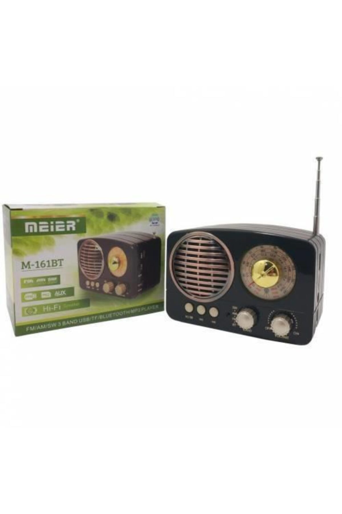 sinerjishop Meier M-161bt Nostaljik Retro Fm Radyo Bluetooth Usb Siyah Renk