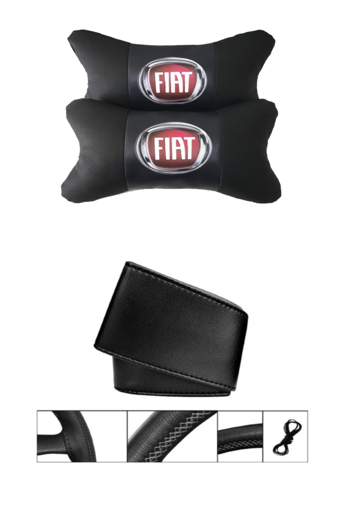 AYAZGURUP Fiat Linea Uyumlu  Dikmeli Direksiyon Kılıfı + 5d Ortopedik Boyun Yastığı (2li Set)