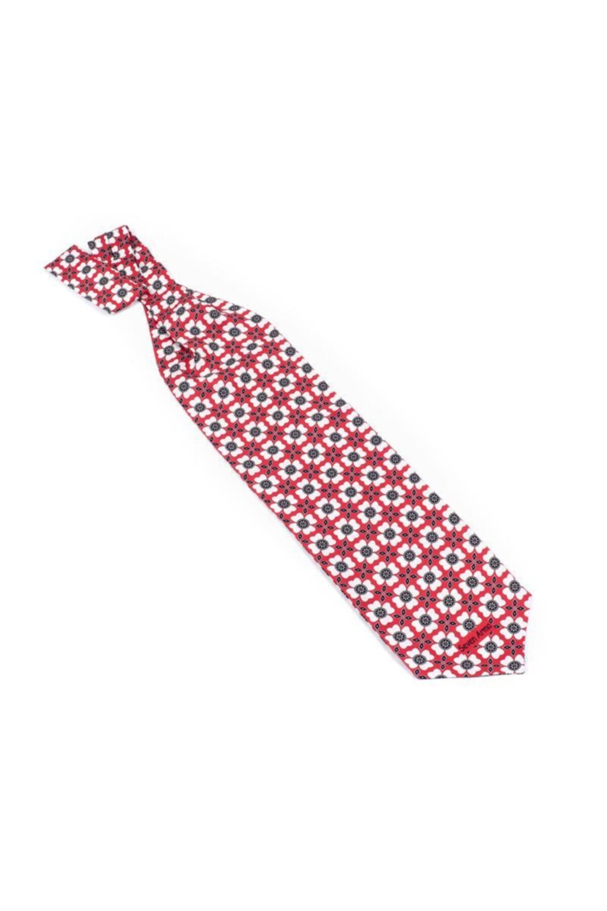 SEVEN ARMA Ascot Ipek Fular ,kırmızı Beyaz